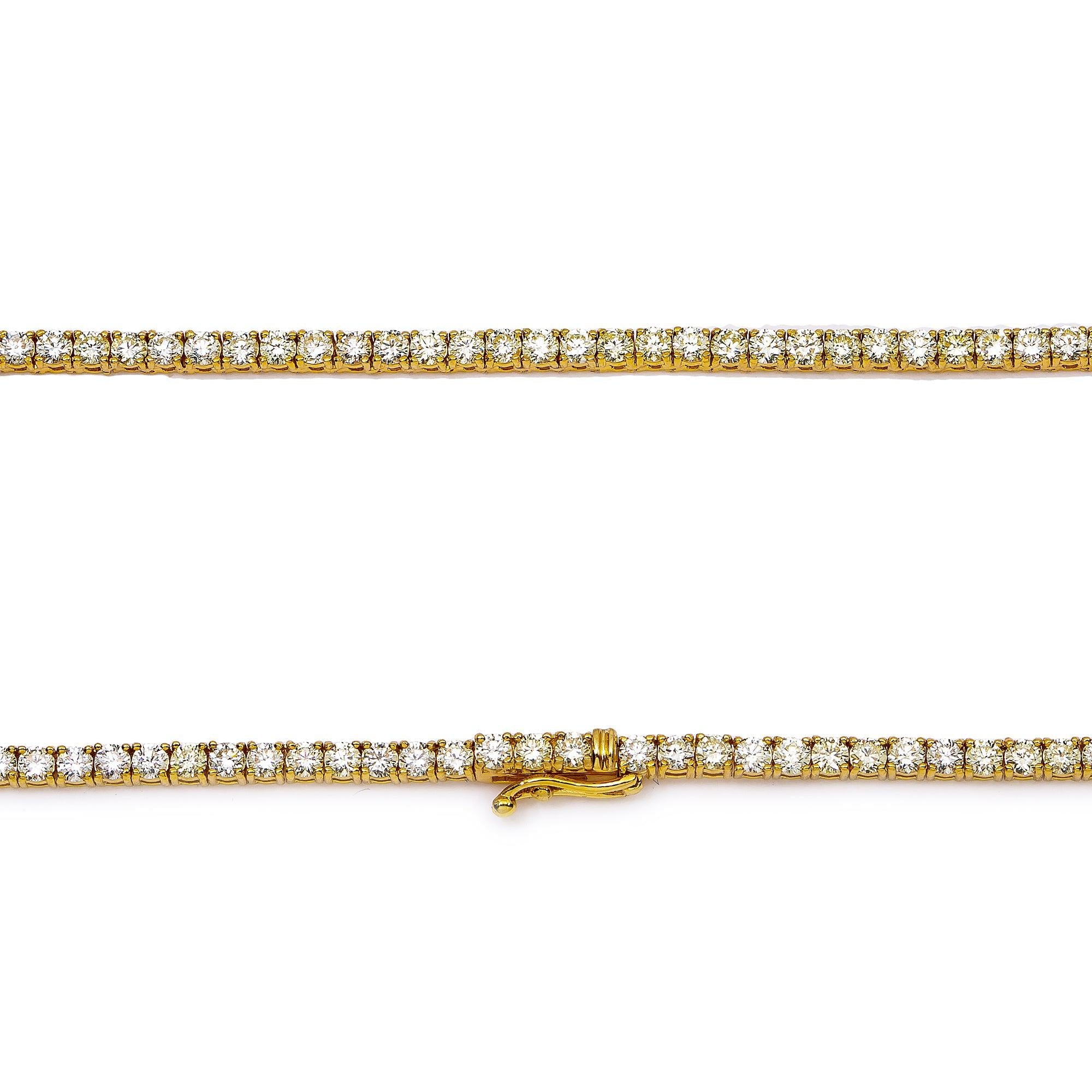 14K YELLOW GOLD 18" TENNIS CHAIN WITH 11.09 CT DIAMONDS