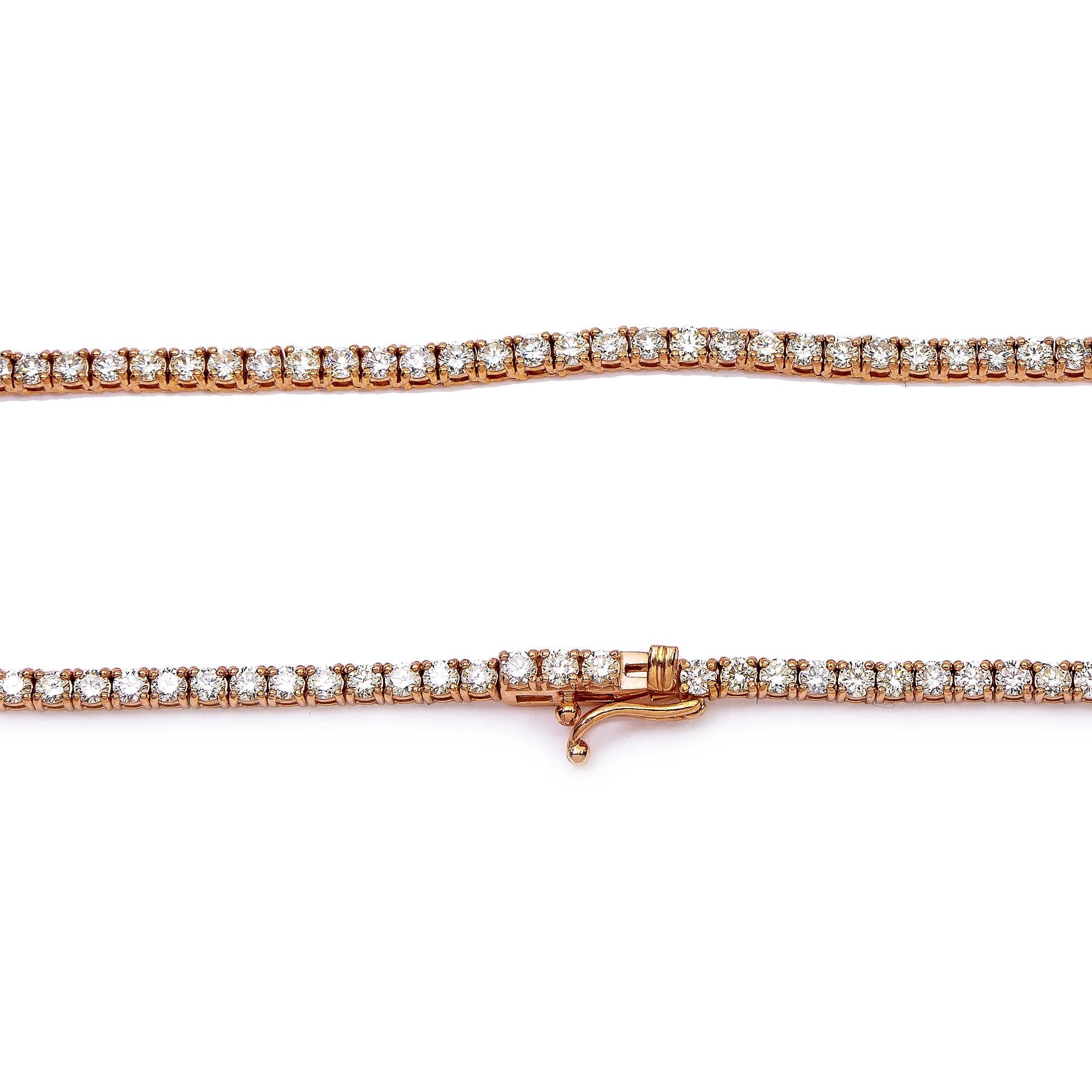 14K ROSE GOLD 18" TENNIS CHAIN WITH 8.90 CT DIAMONDS