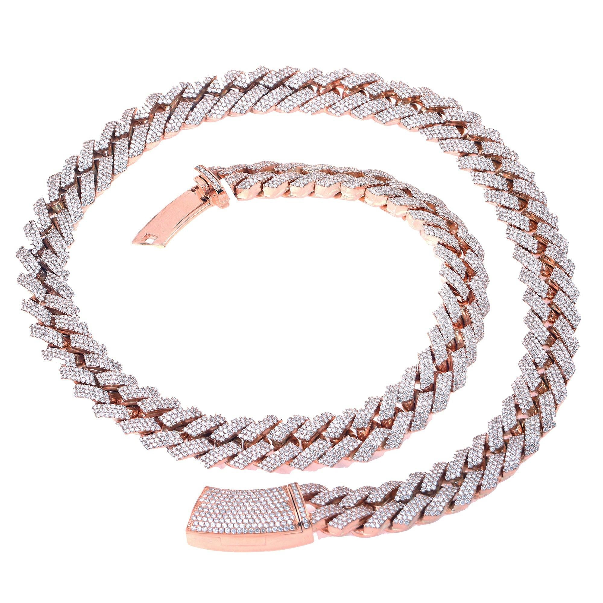 14K ROSE GOLD 24"/15MM CUBAN CHAIN WITH 37.61 CT DIAMONDS