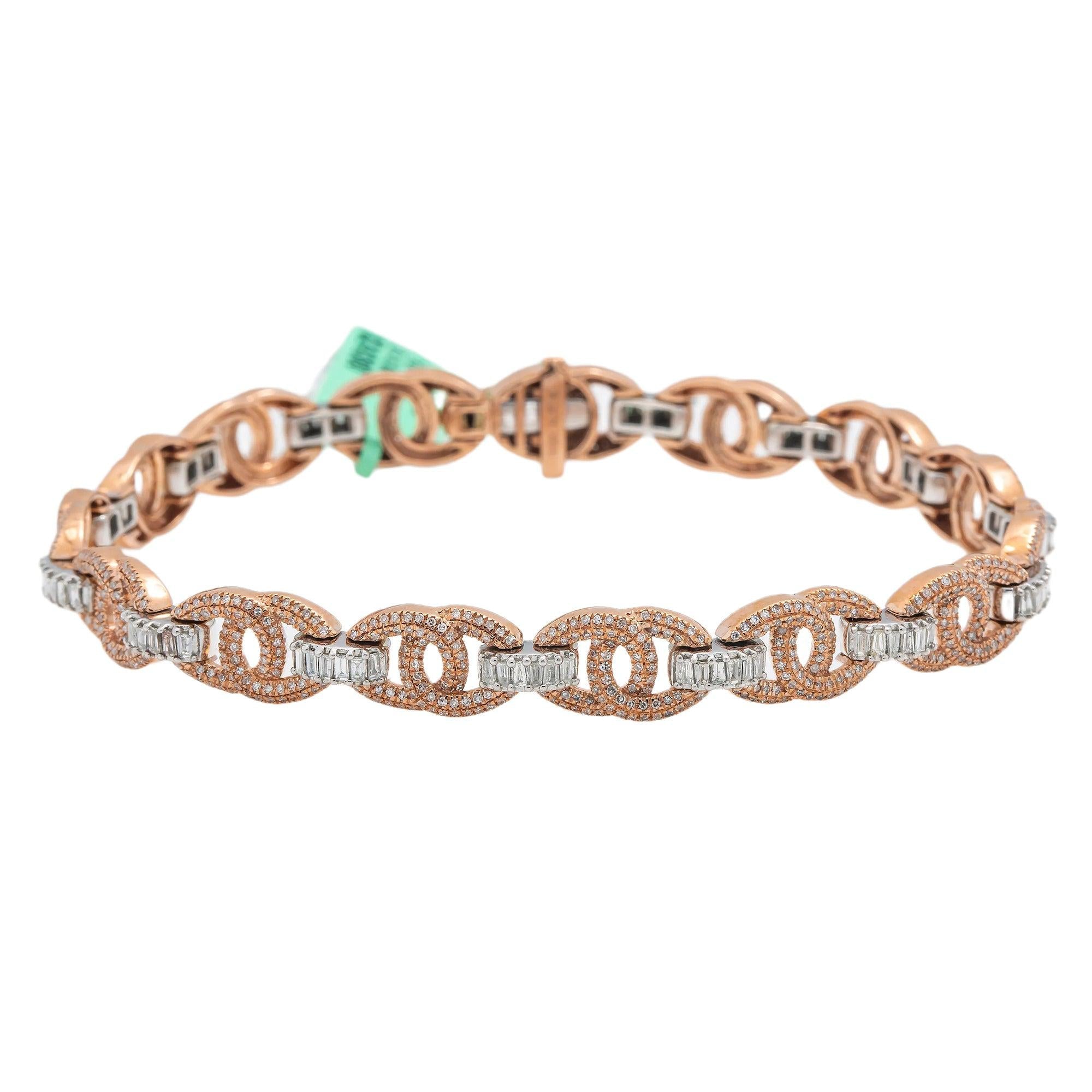 10K GOLD BAGUETTE DIAMONDS PUFF CHAIN BRACELET 3.00 CT