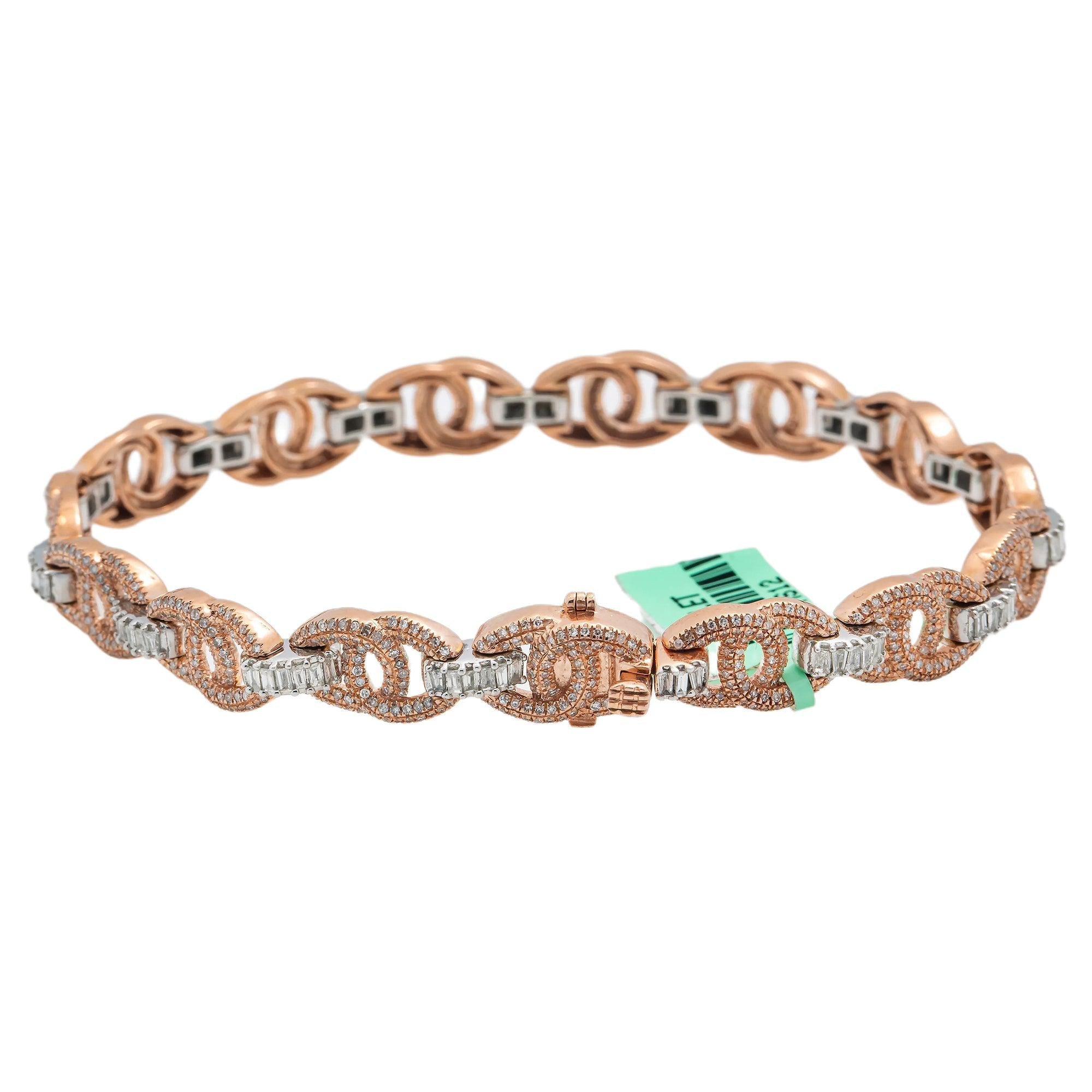 10K GOLD BAGUETTE DIAMONDS PUFF CHAIN BRACELET 3.00 CT