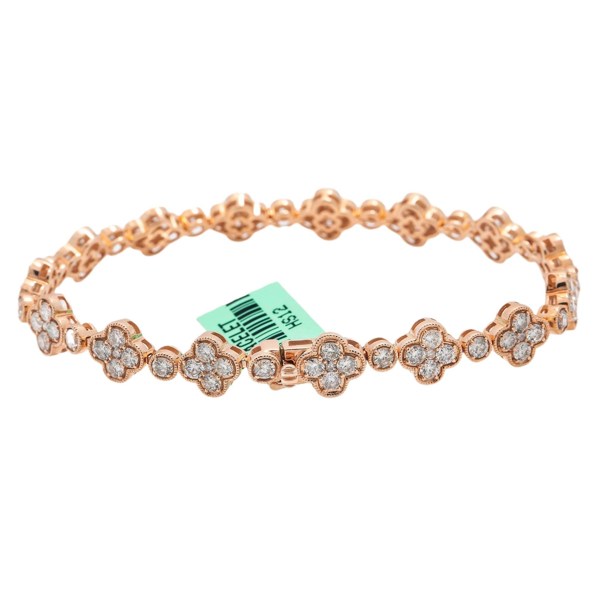 14K GOLD ROUND DIAMONDS CLOVER BRACELET 4.50 CT