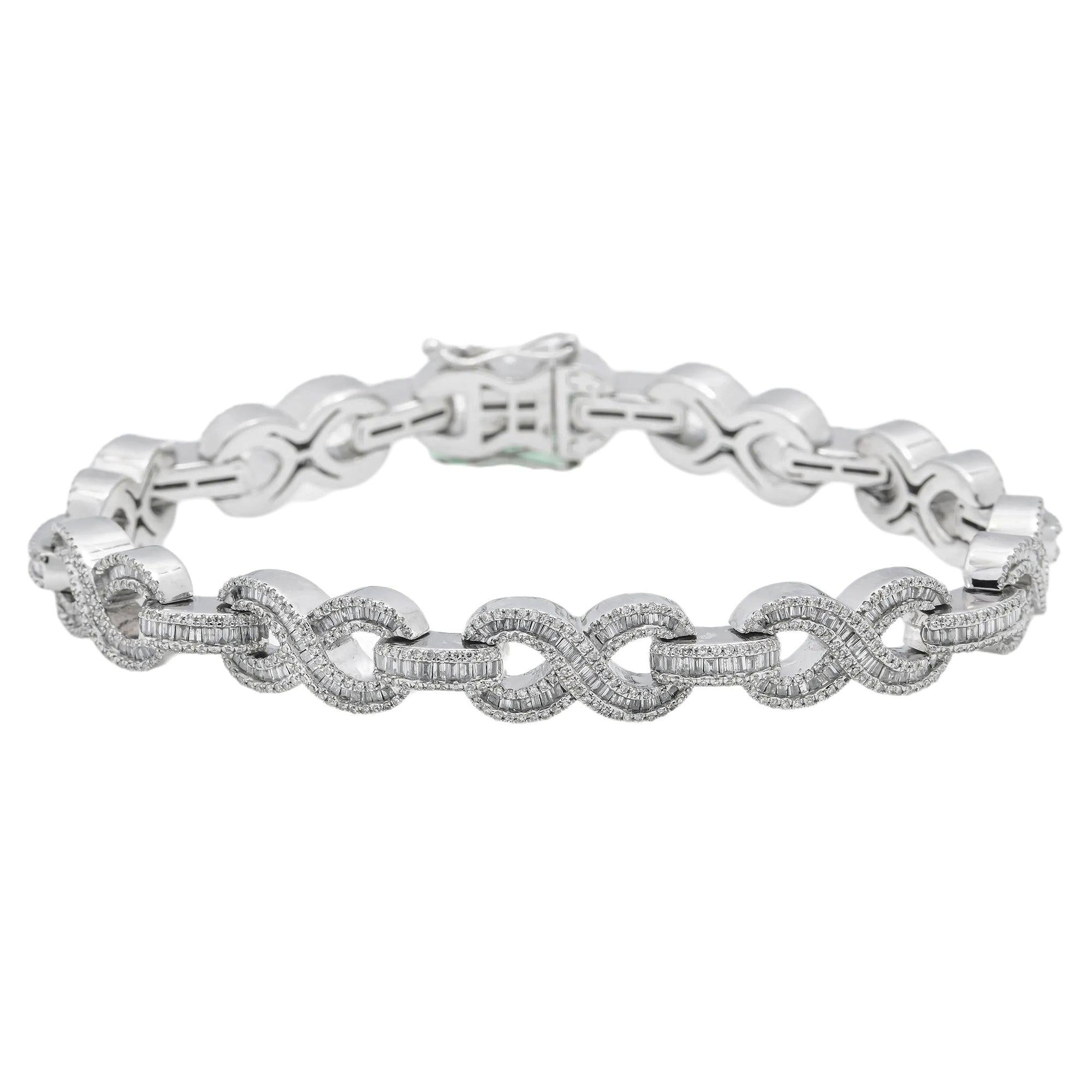 10K GOLD BAGUETTE AND ROUND DIAMONDS INFINITY CHAIN BRACELET 5.25 CT