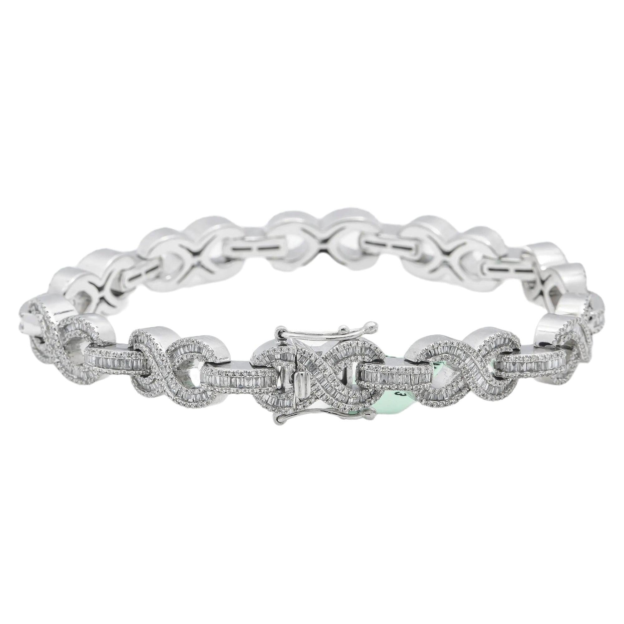 10K GOLD BAGUETTE AND ROUND DIAMONDS INFINITY CHAIN BRACELET 5.25 CT