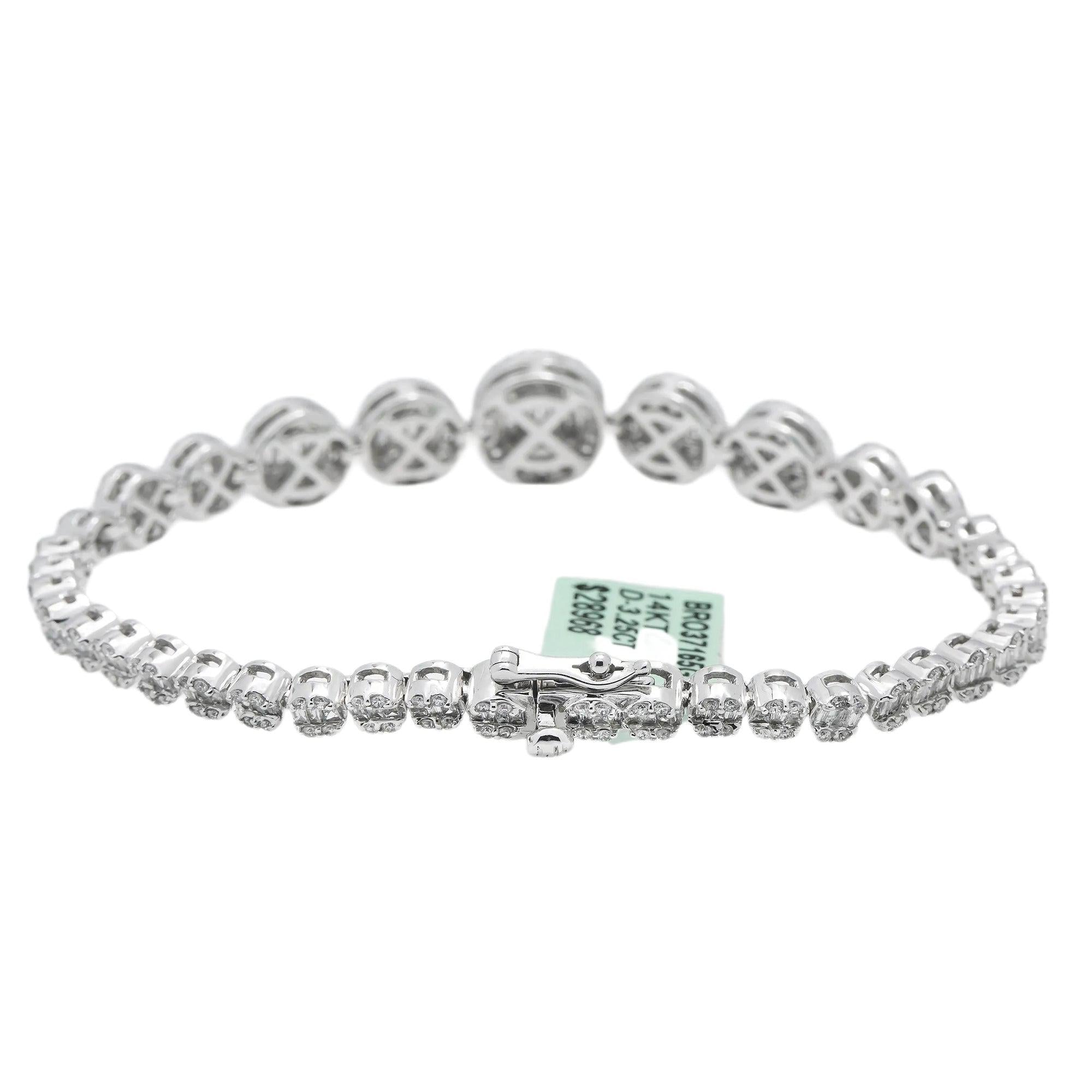 14K GOLD BAGUETTE AND ROUND DIAMONDS CIRCLE SHAPE BRACELET 3.25 CT