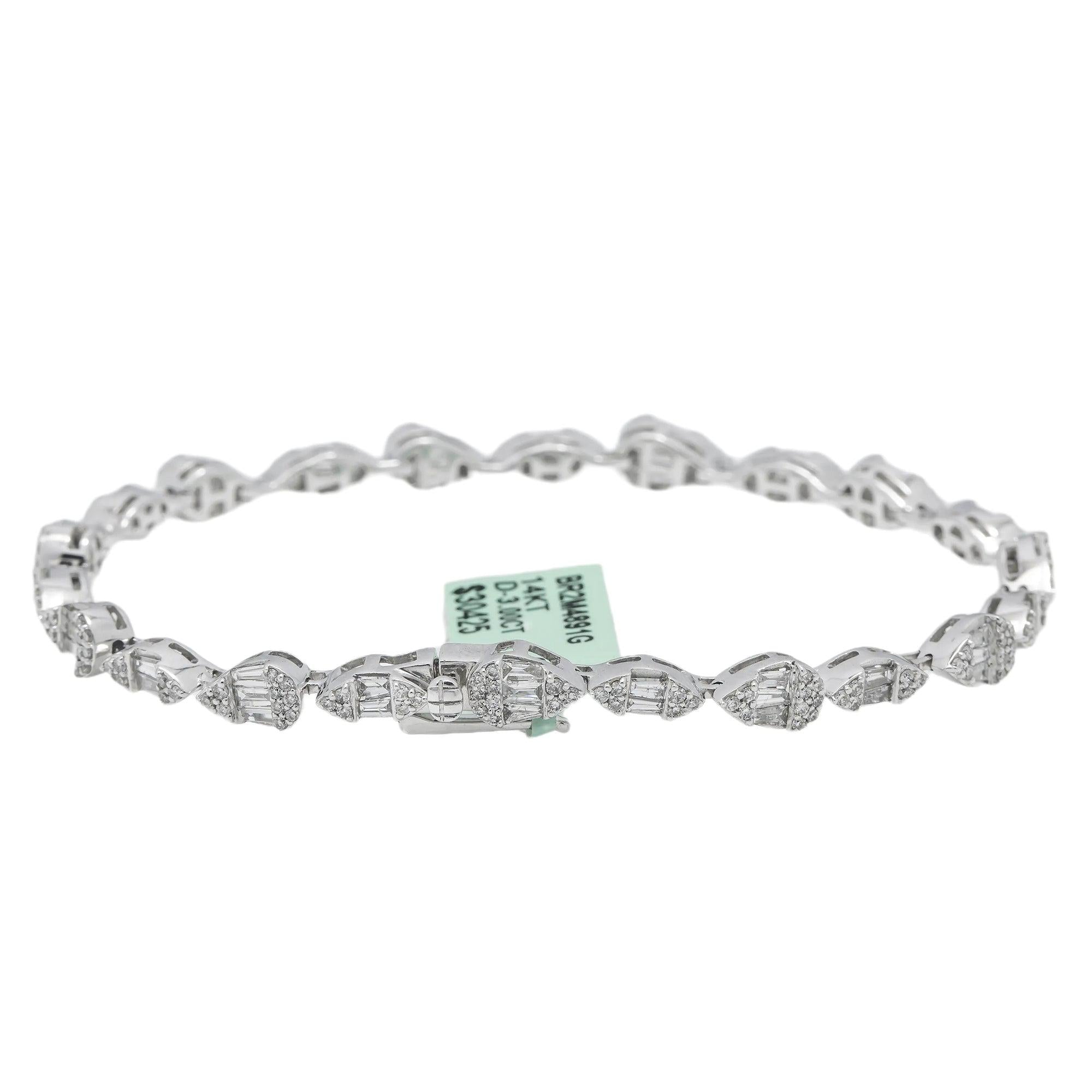 14K GOLD BAGUETTE AND ROUND DIAMONDS BRACELET 3.00 CT