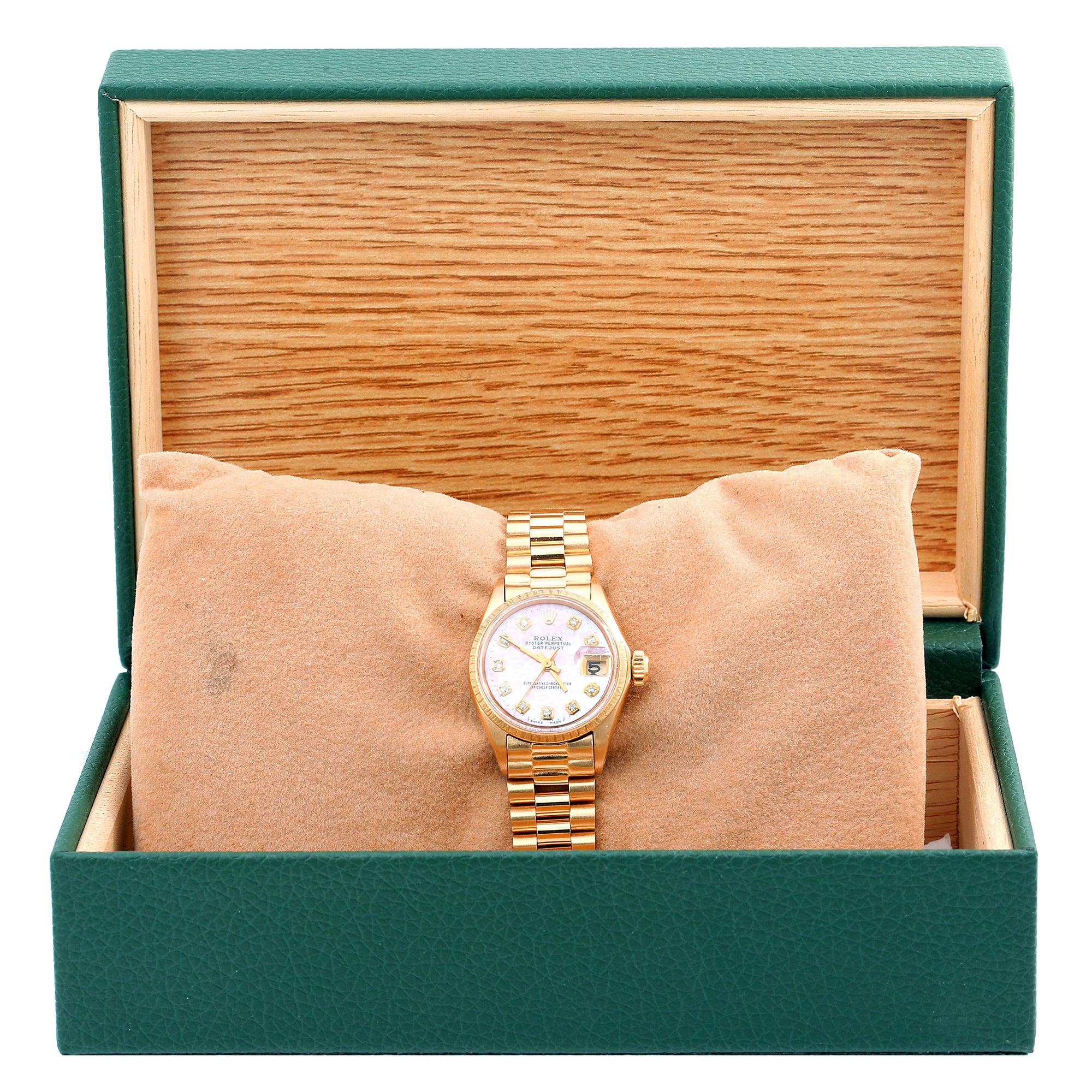 Rolex Oyster Perpetual Lady Date 6517 26MM Pink Diamond Dial With Yellow Gold Bracelet