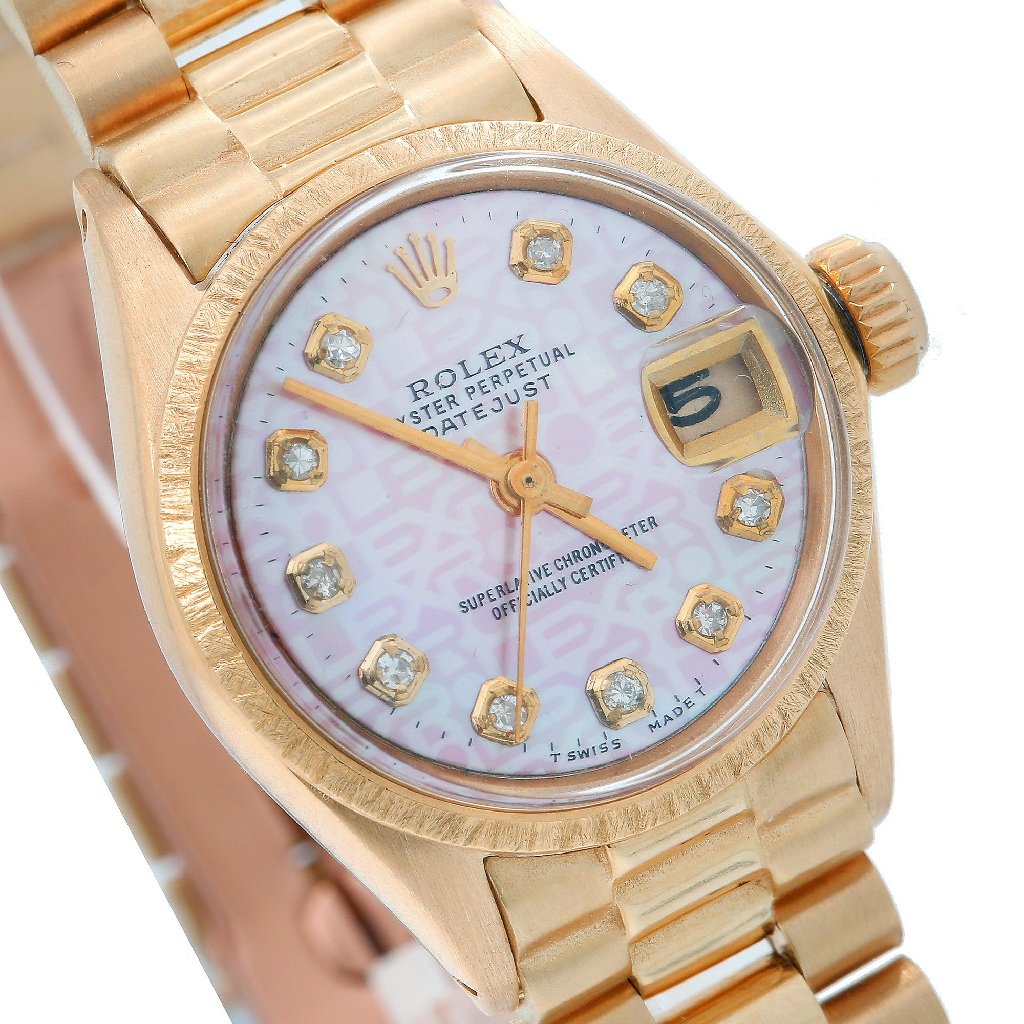 Rolex Oyster Perpetual Lady Date 6517 26MM Pink Diamond Dial With Yellow Gold Bracelet
