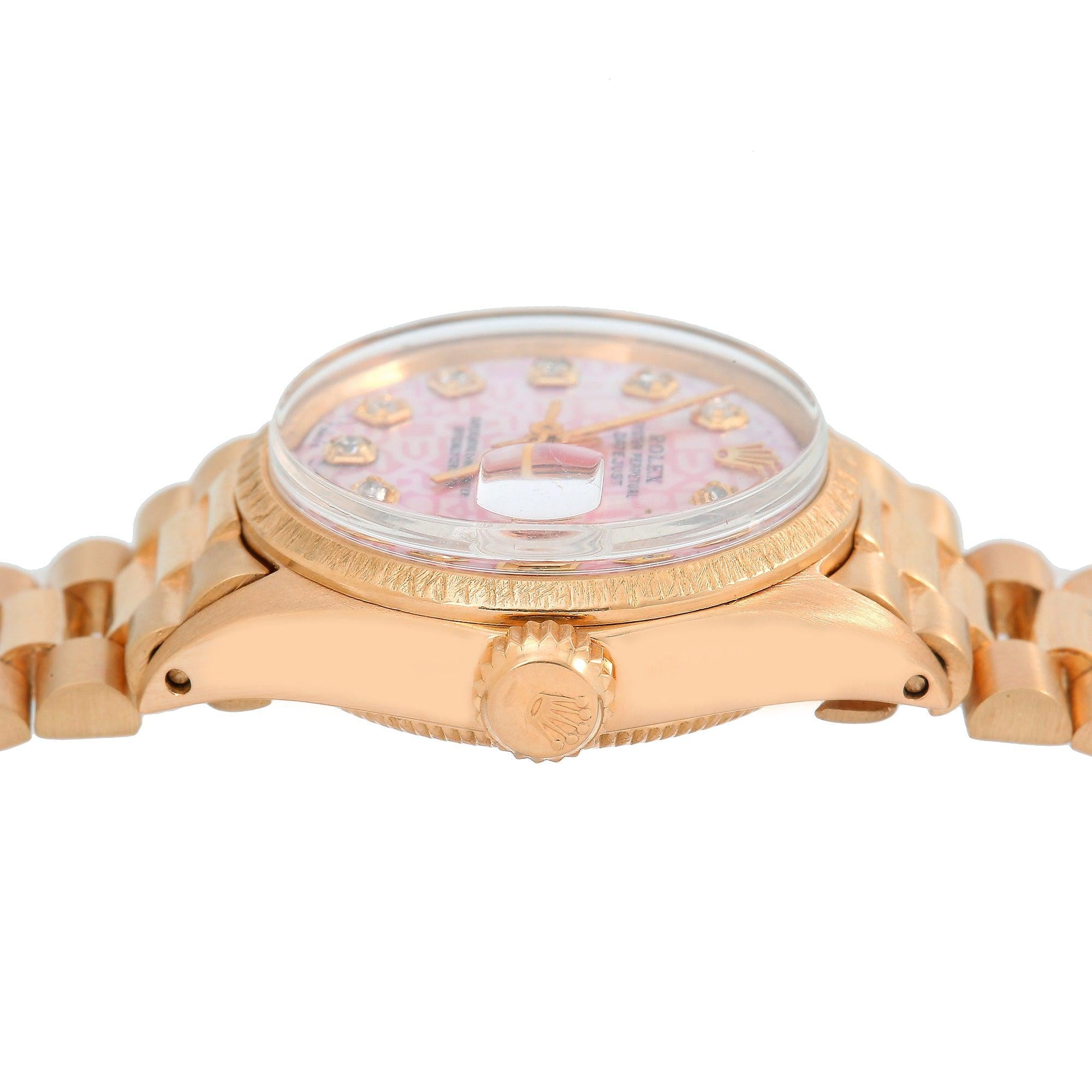 Rolex Oyster Perpetual Lady Date 6517 26MM Pink Diamond Dial With Yellow Gold Bracelet