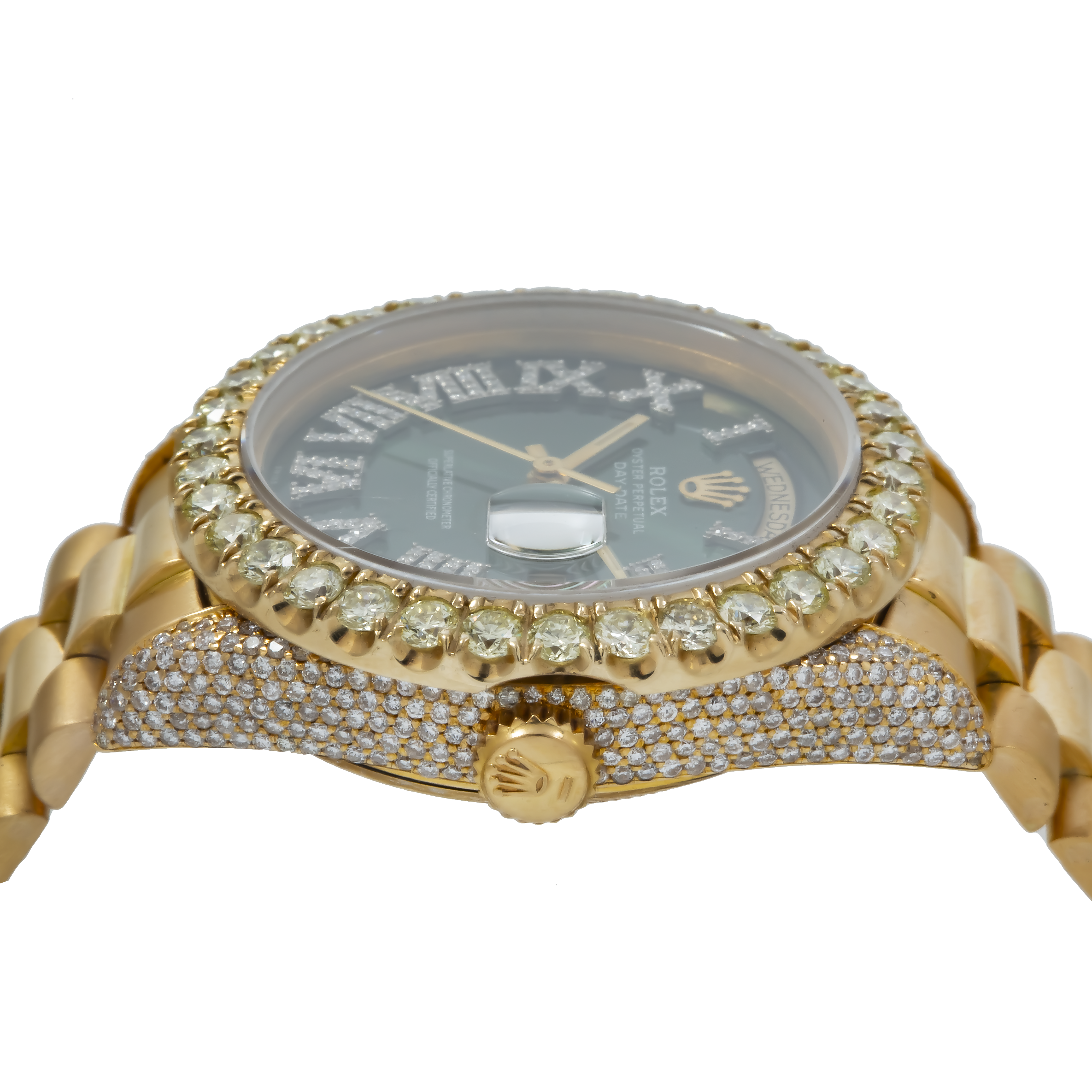 Rolex Day-Date 18038 36MM Green Diamond Dial And Bezel With Yellow Gold Presidential Bracelet 17.50 CT