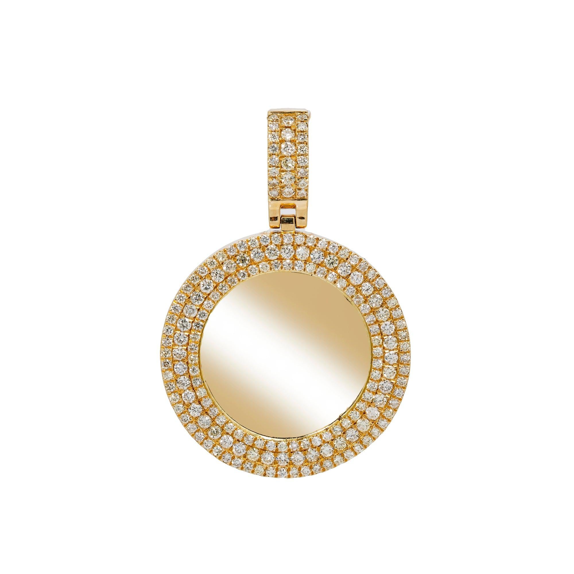14K YELLOW GOLD ROUND DIAMOND CIRCLE PICTURE PENDANT 2.75 CT