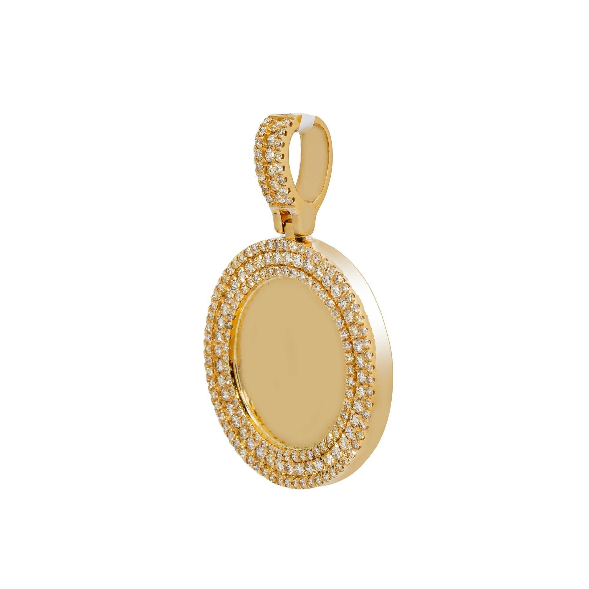 14K YELLOW GOLD ROUND DIAMOND CIRCLE PICTURE PENDANT 2.75 CT
