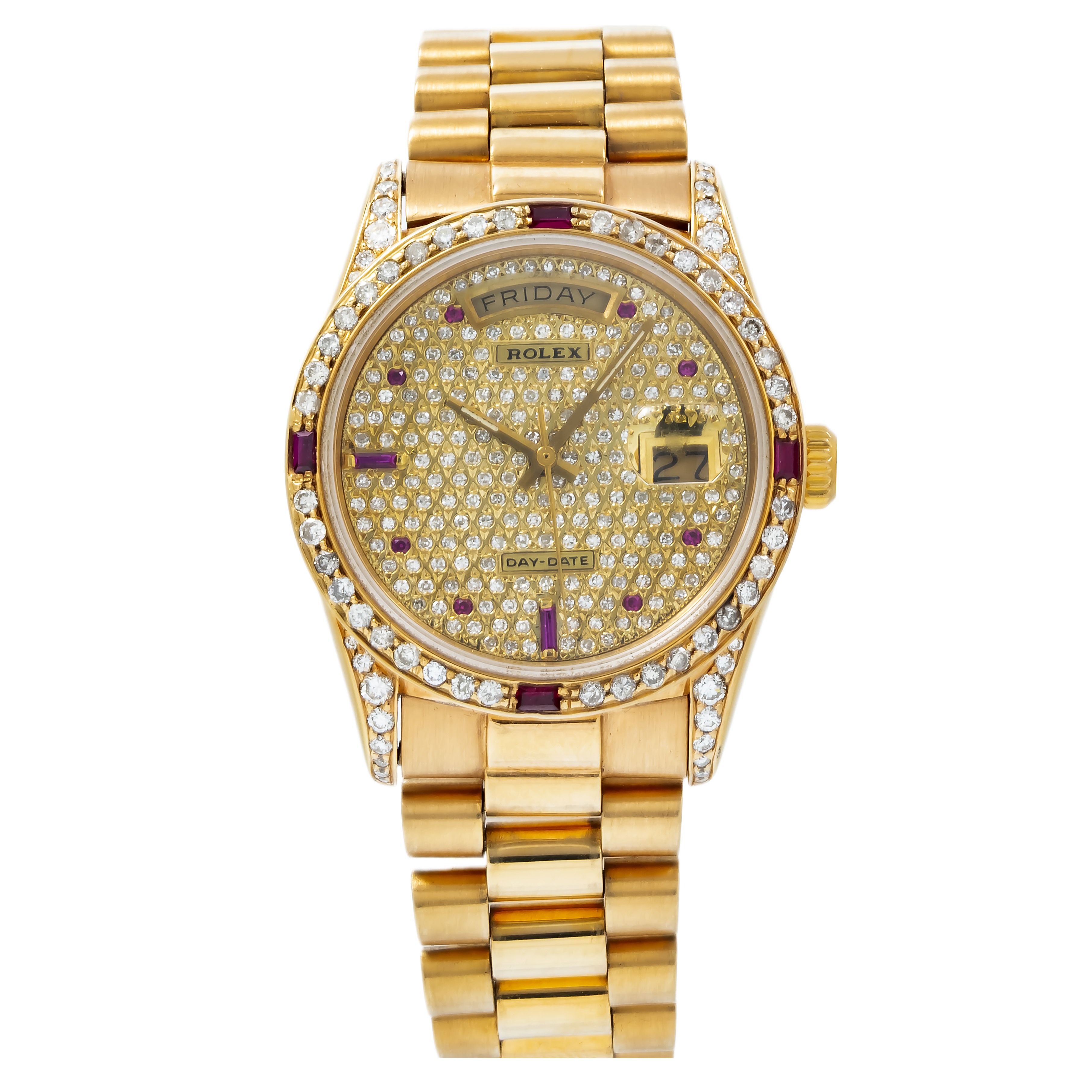 Rolex Day-Date 18038 36MM Diamond And Gemstone Dial And Bezel With Yellow Gold Presidential Bracelet