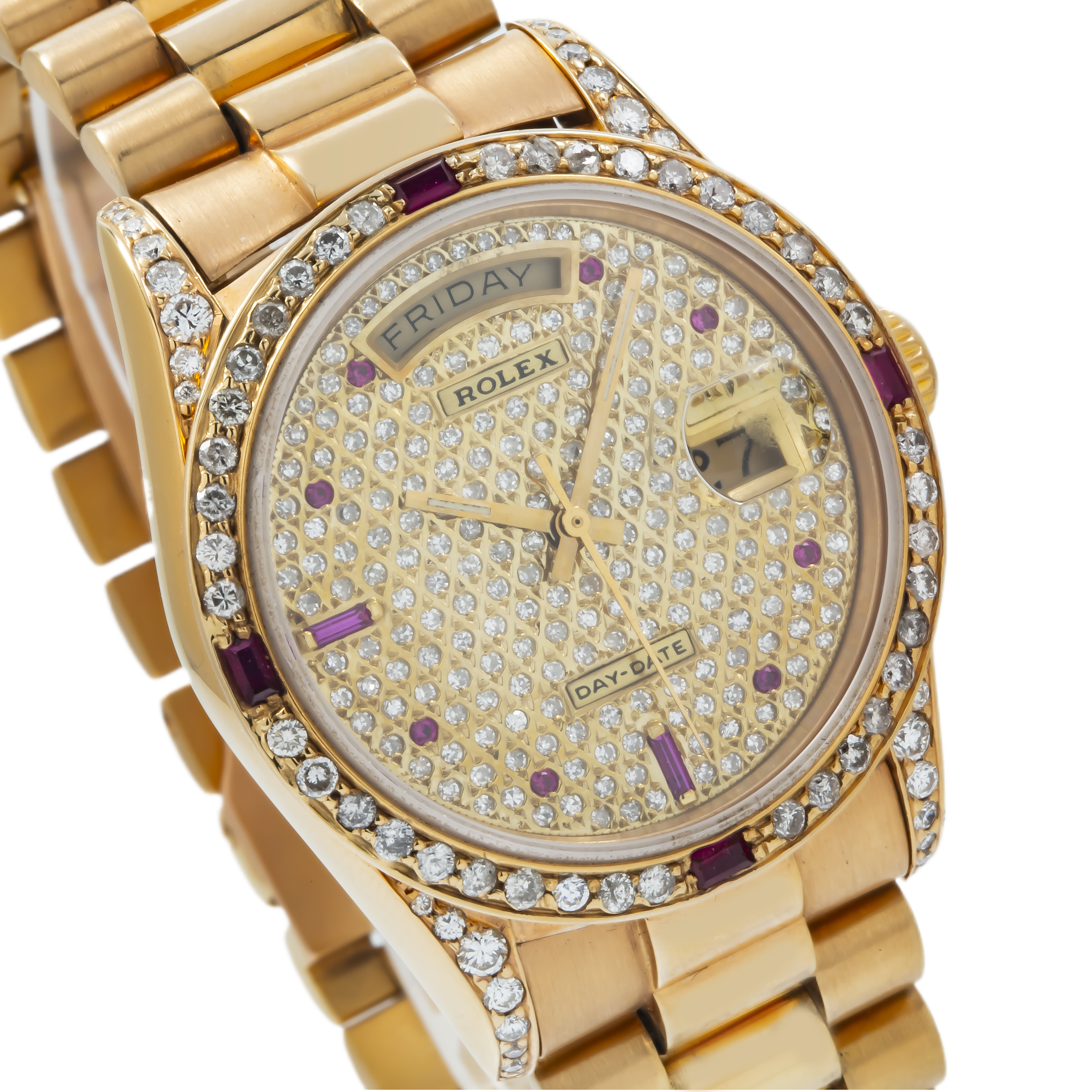 Rolex Day-Date 18038 36MM Diamond And Gemstone Dial And Bezel With Yellow Gold Presidential Bracelet