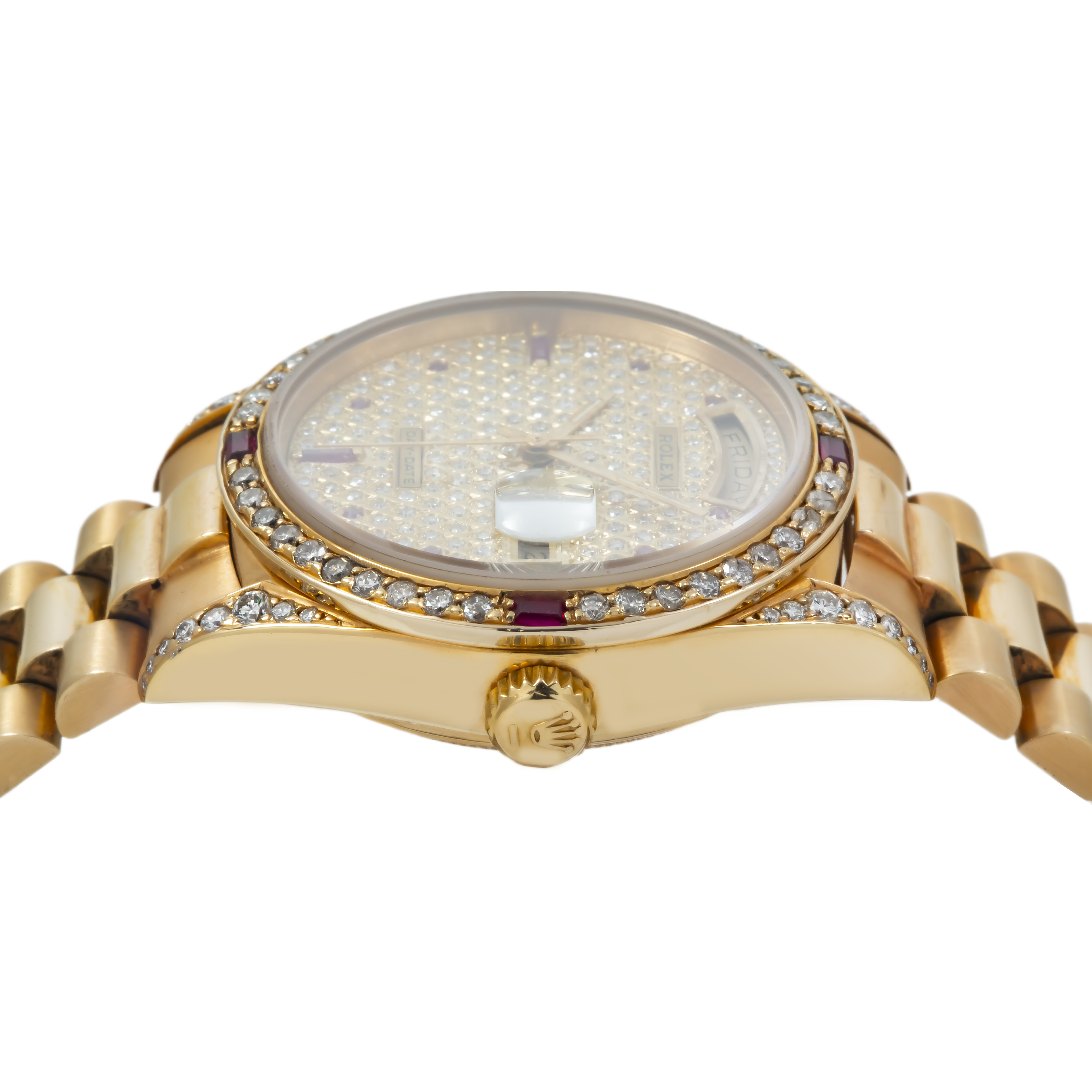 Rolex Day-Date 18038 36MM Diamond And Gemstone Dial And Bezel With Yellow Gold Presidential Bracelet