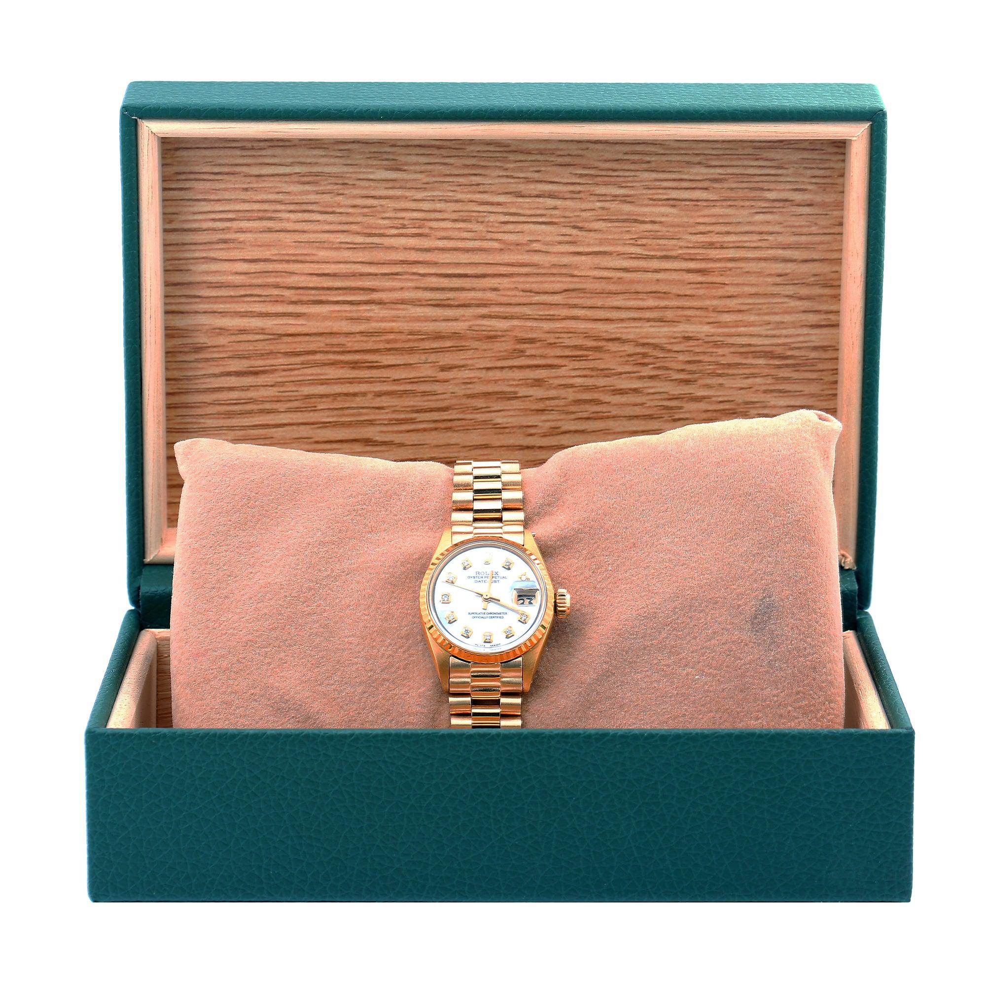 Rolex Oyster Perpetual Lady Datejust 26MM White Mother of Pearl Diamond Dial With Yellow Gold Bracelet