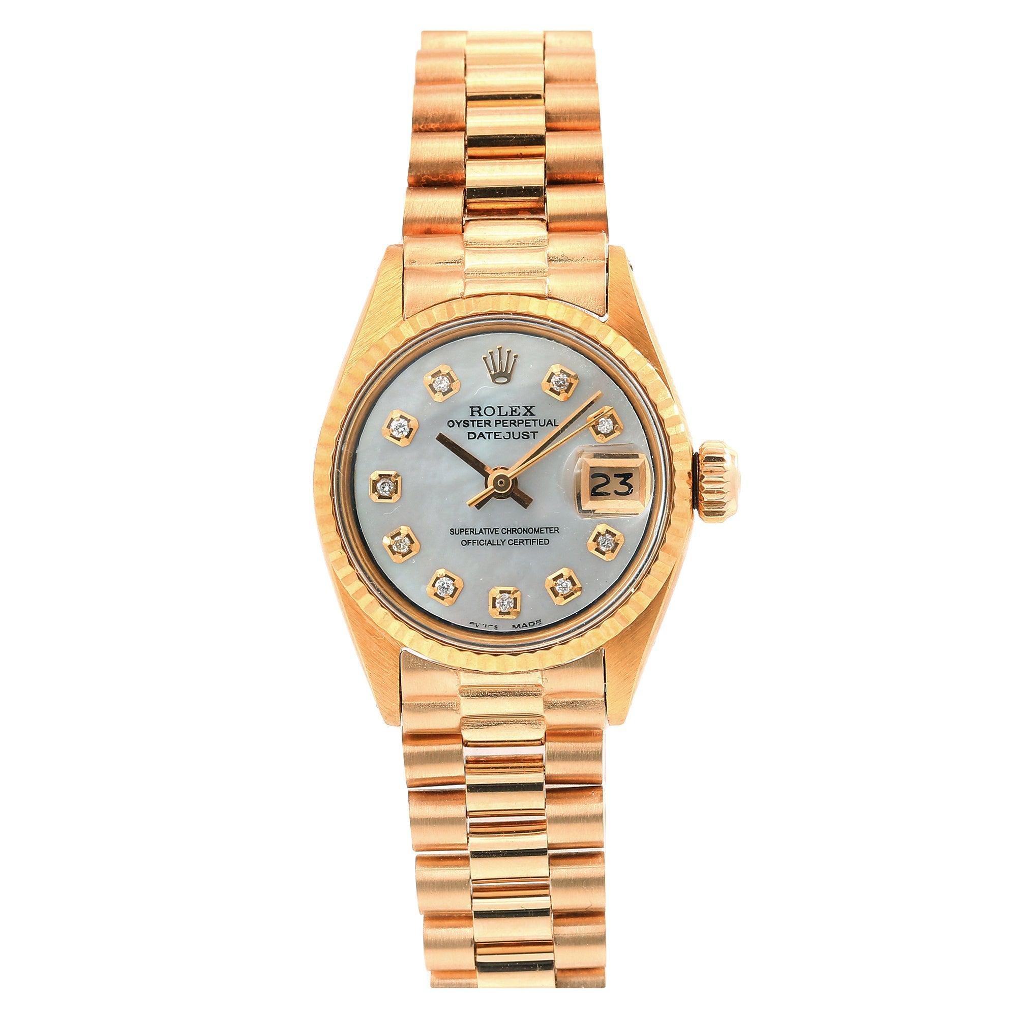Rolex Oyster Perpetual Lady Datejust 26MM White Mother of Pearl Diamond Dial With Yellow Gold Bracelet