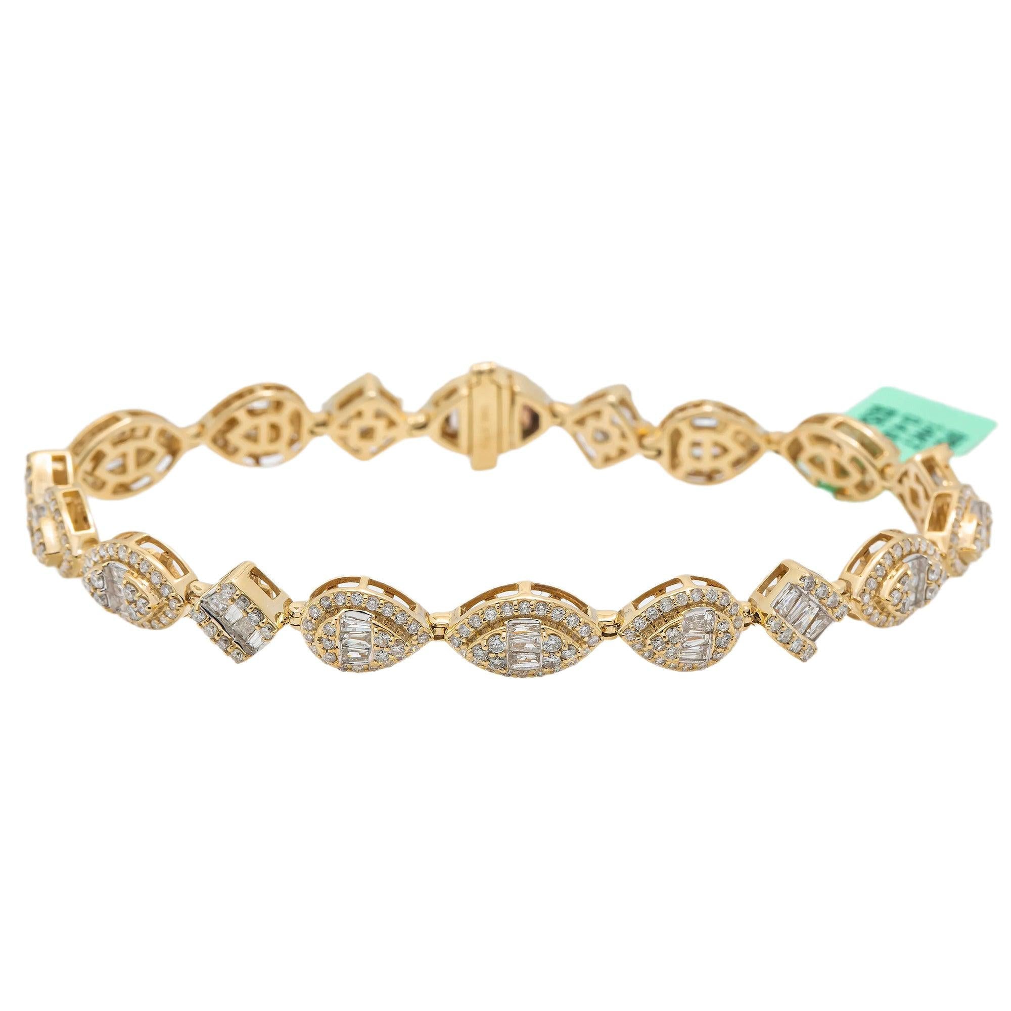 14K GOLD BAGUETTE AND ROUND DIAMONDS BRACELET 4.00 CT