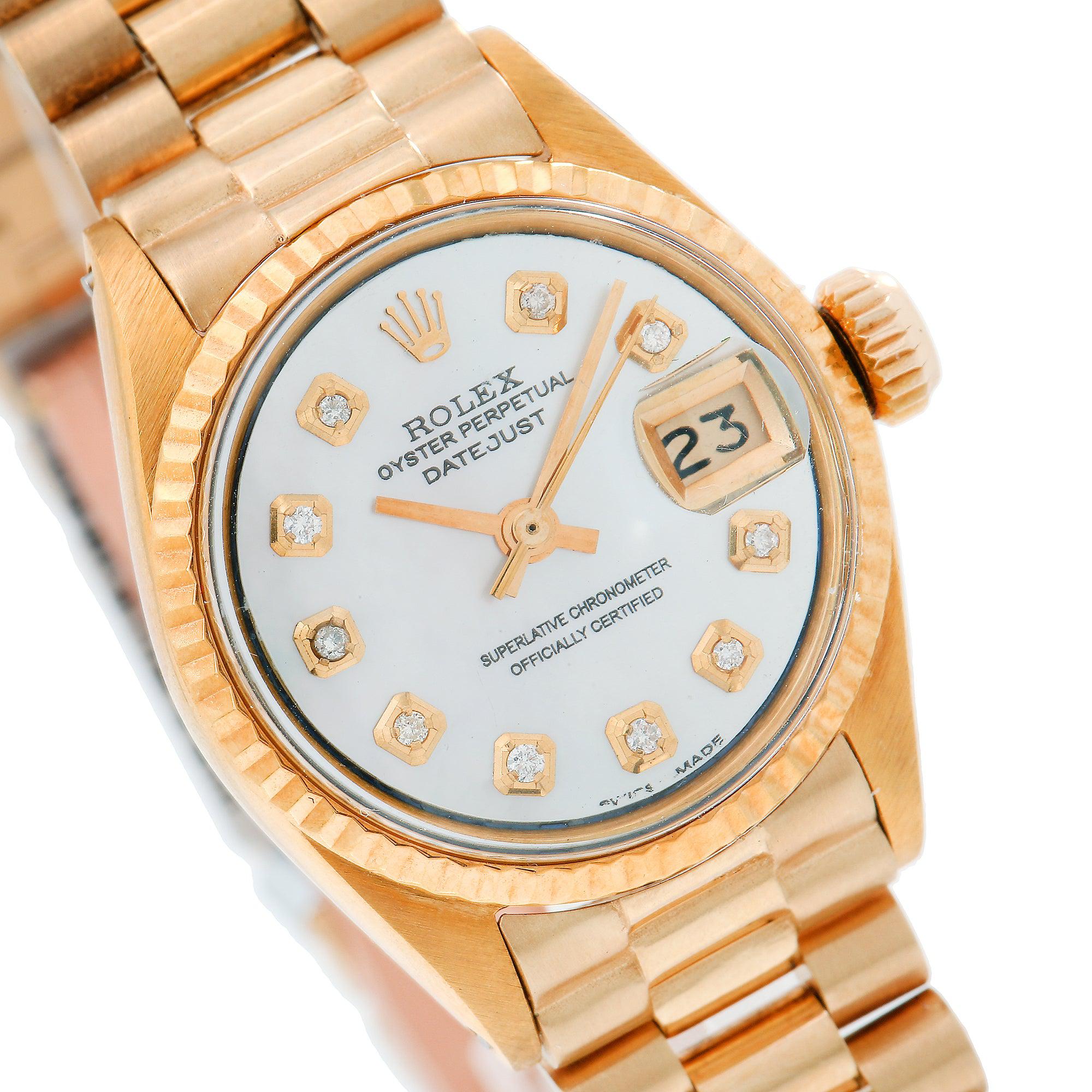 Rolex Oyster Perpetual Lady Datejust 26MM White Mother of Pearl Diamond Dial With Yellow Gold Bracelet