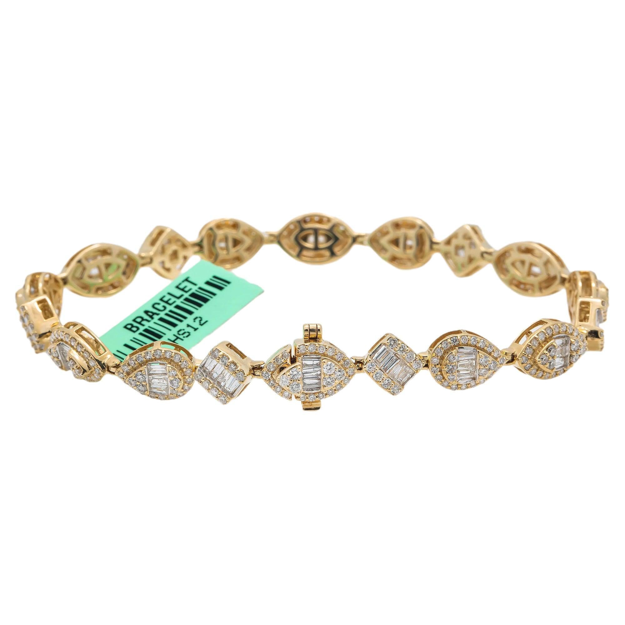 14K GOLD BAGUETTE AND ROUND DIAMONDS BRACELET 4.00 CT
