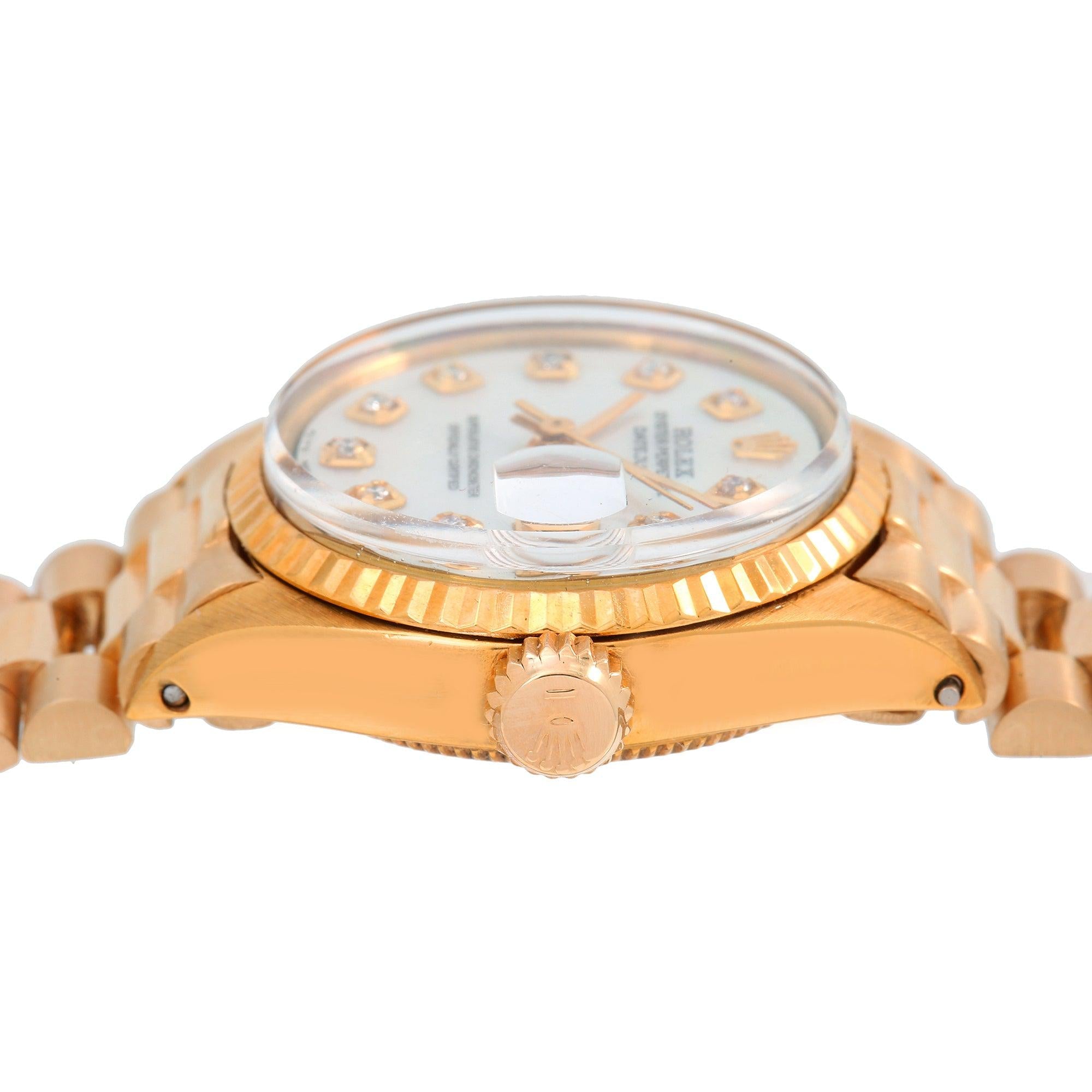 Rolex Oyster Perpetual Lady Datejust 26MM White Mother of Pearl Diamond Dial With Yellow Gold Bracelet