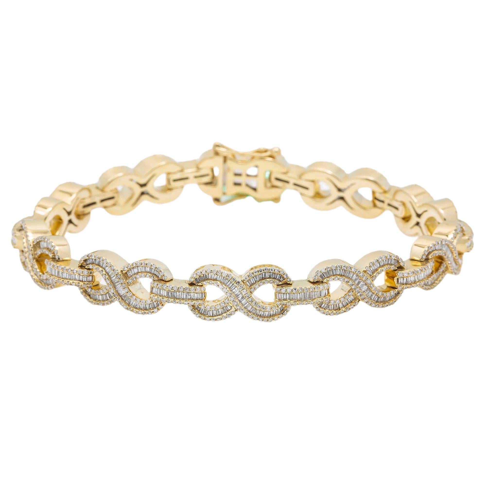 10K GOLD BAGUETTE AND ROUND DIAMONDS INFINITY CHAIN BRACELET 5.25 CT