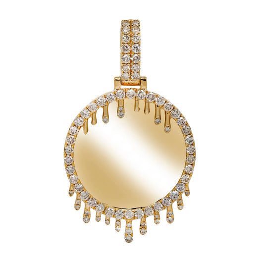 14K YELLOW GOLD ROUND DIAMOND CIRCLE DRIP PICTURE PENDANT 2.50 CT