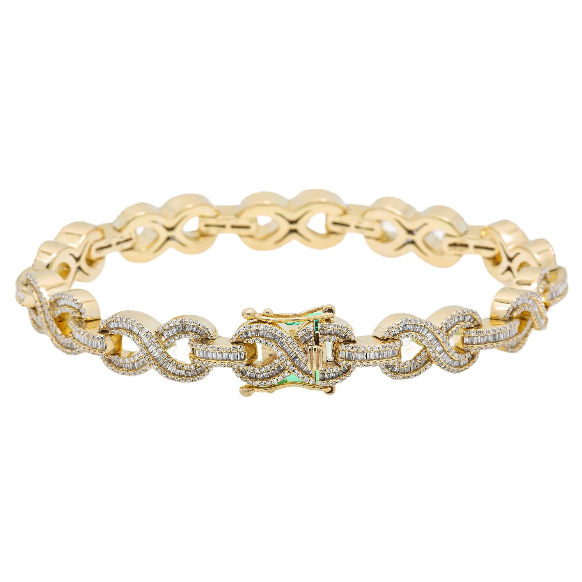 10K GOLD BAGUETTE AND ROUND DIAMONDS INFINITY CHAIN BRACELET 5.25 CT