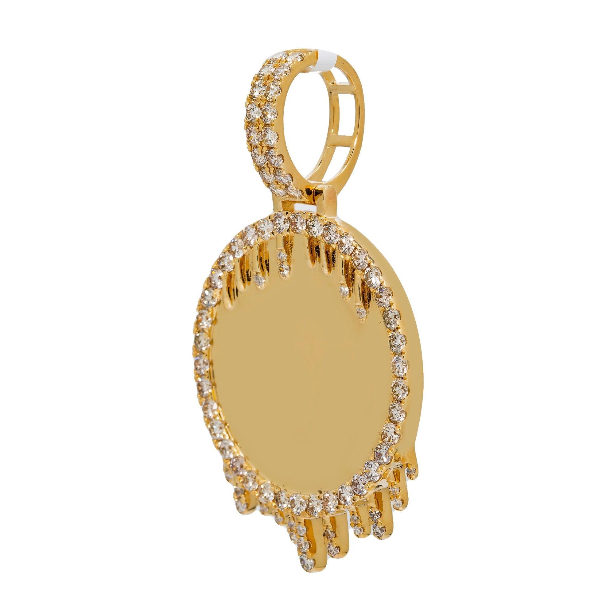 14K YELLOW GOLD ROUND DIAMOND CIRCLE DRIP PICTURE PENDANT 2.50 CT