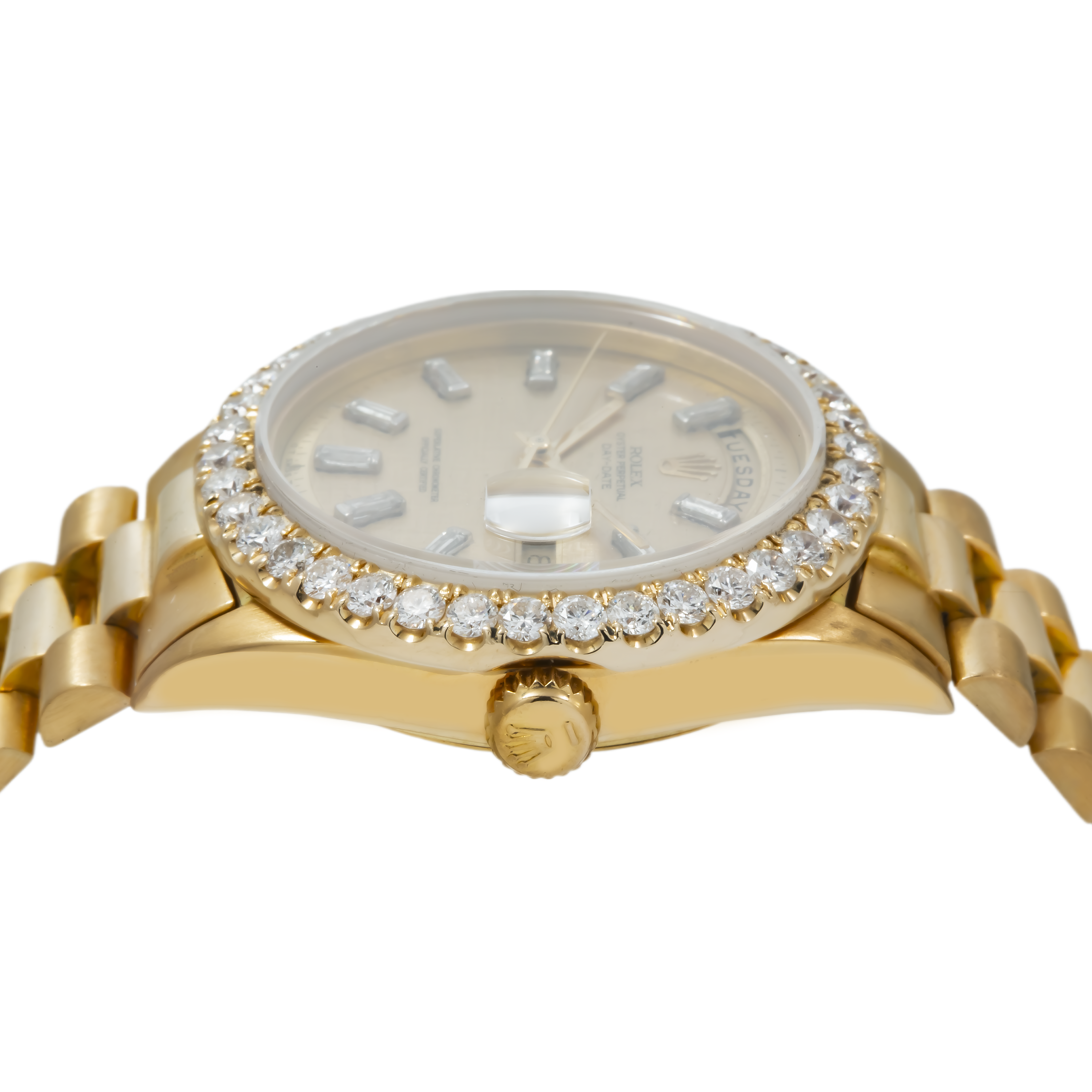 Rolex Day-Date 1803 36MM Champagne Baguette Diamond Dial With Diamond Bezel