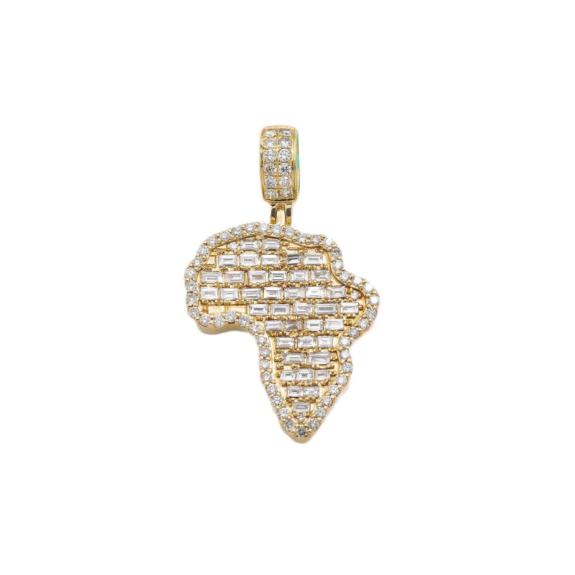 14K YELLOW GOLD BAGUETTE AND ROUND DIAMOND AFRICA PENDANT 2.46 CT
