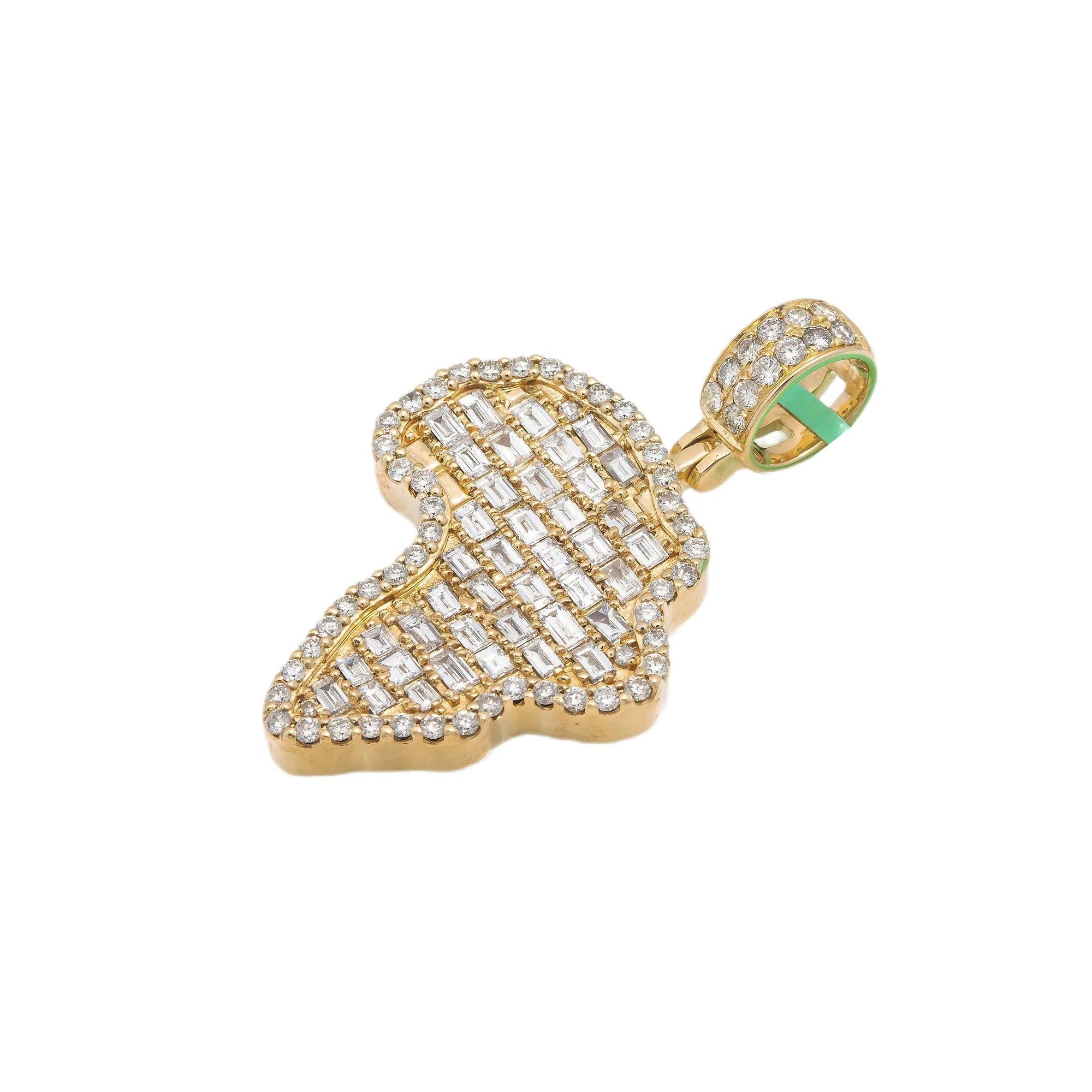 14K YELLOW GOLD BAGUETTE AND ROUND DIAMOND AFRICA PENDANT 2.46 CT