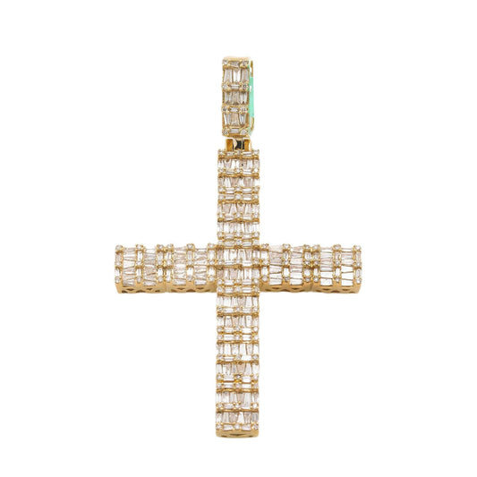 14K GOLD BAGUETTE DIAMOND CROSS PENDANT 3.25 CT
