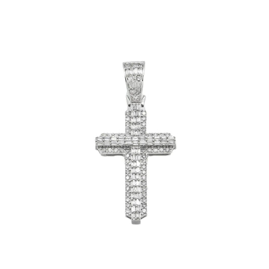 14K GOLD BAGUETTE DIAMOND CROSS PENDANT 0.90 CT
