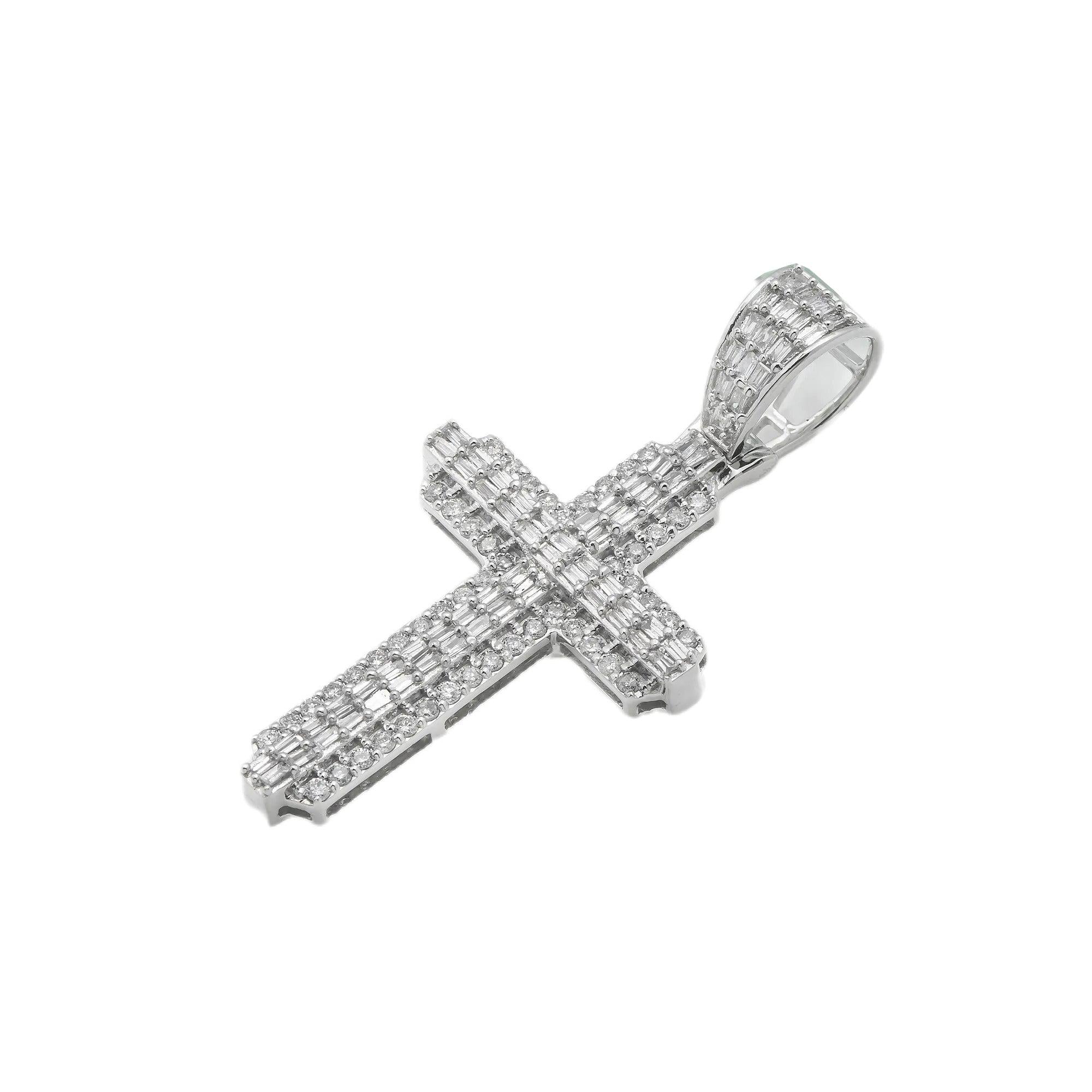 14K GOLD BAGUETTE DIAMOND CROSS PENDANT 0.90 CT