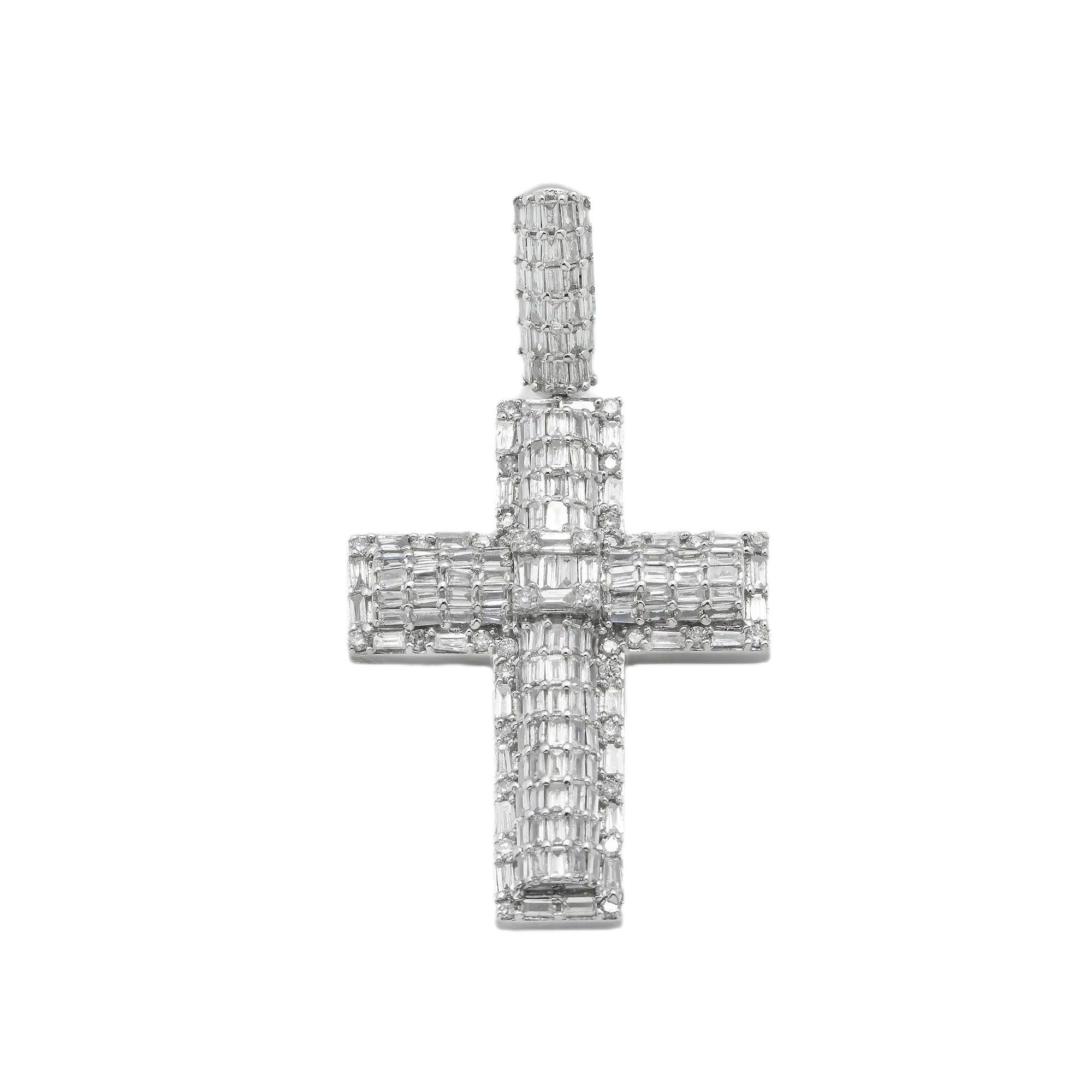 14K GOLD BAGUETTE DIAMOND CROSS PENDANT 2.00 CT