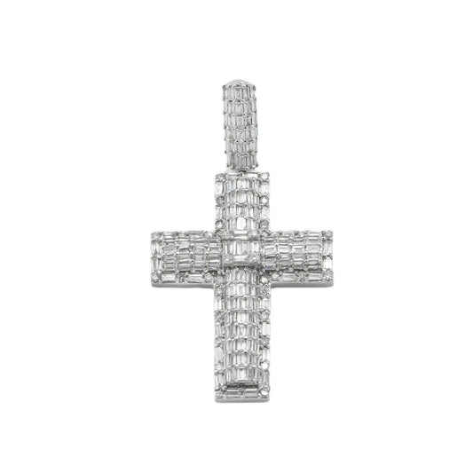 14K GOLD BAGUETTE DIAMOND CROSS PENDANT 2.00 CT