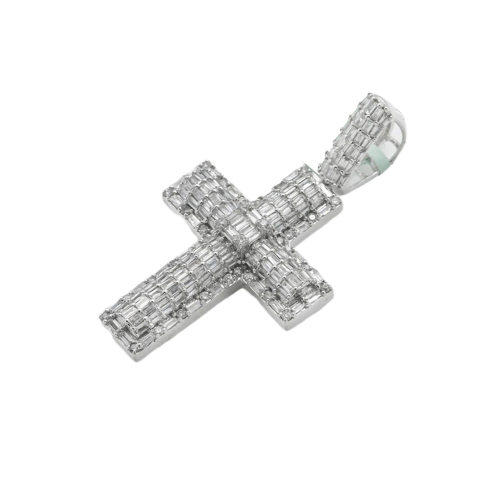 14K GOLD BAGUETTE DIAMOND CROSS PENDANT 2.00 CT