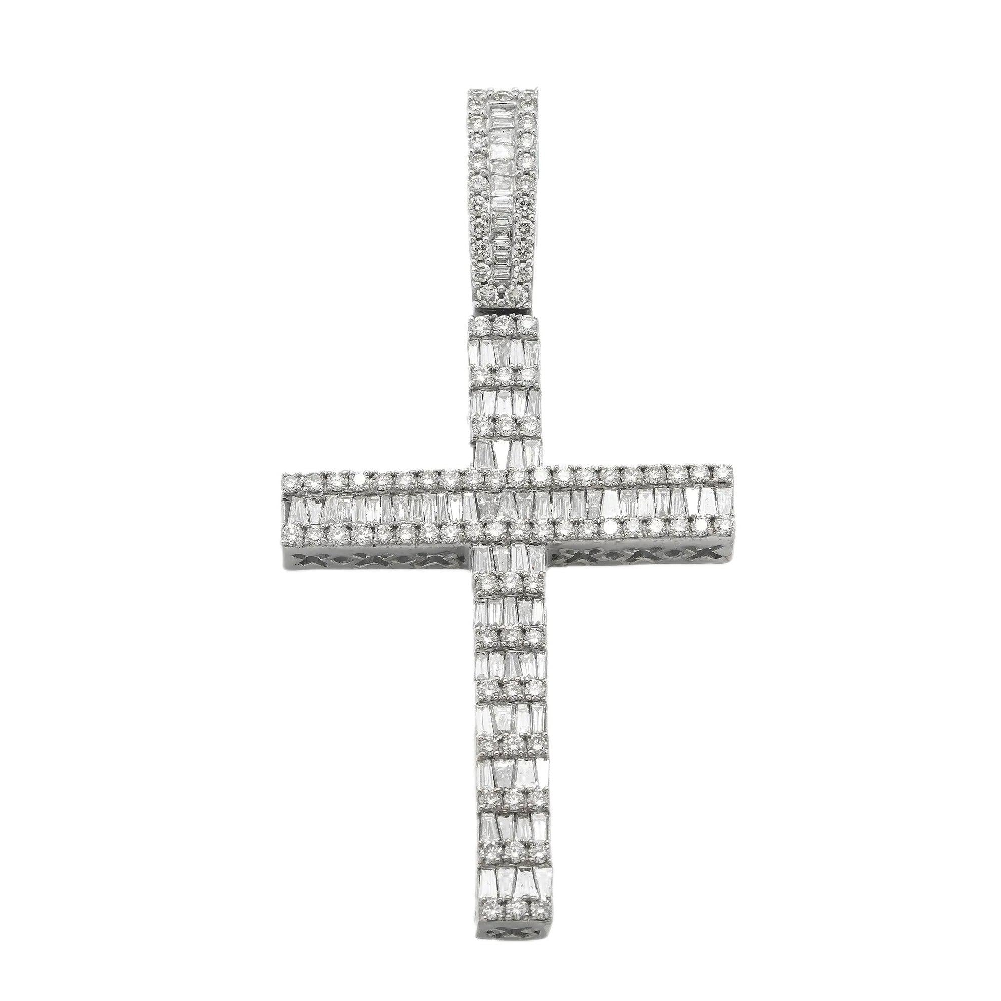 14K GOLD BAGUETTE AND ROUND DIAMOND CROSS PENDANT 3.75 CT