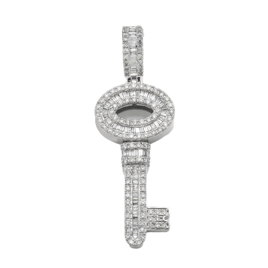 14K GOLD BAGUETTE AND ROUND DIAMOND KEY PENDANT 1.60 CT