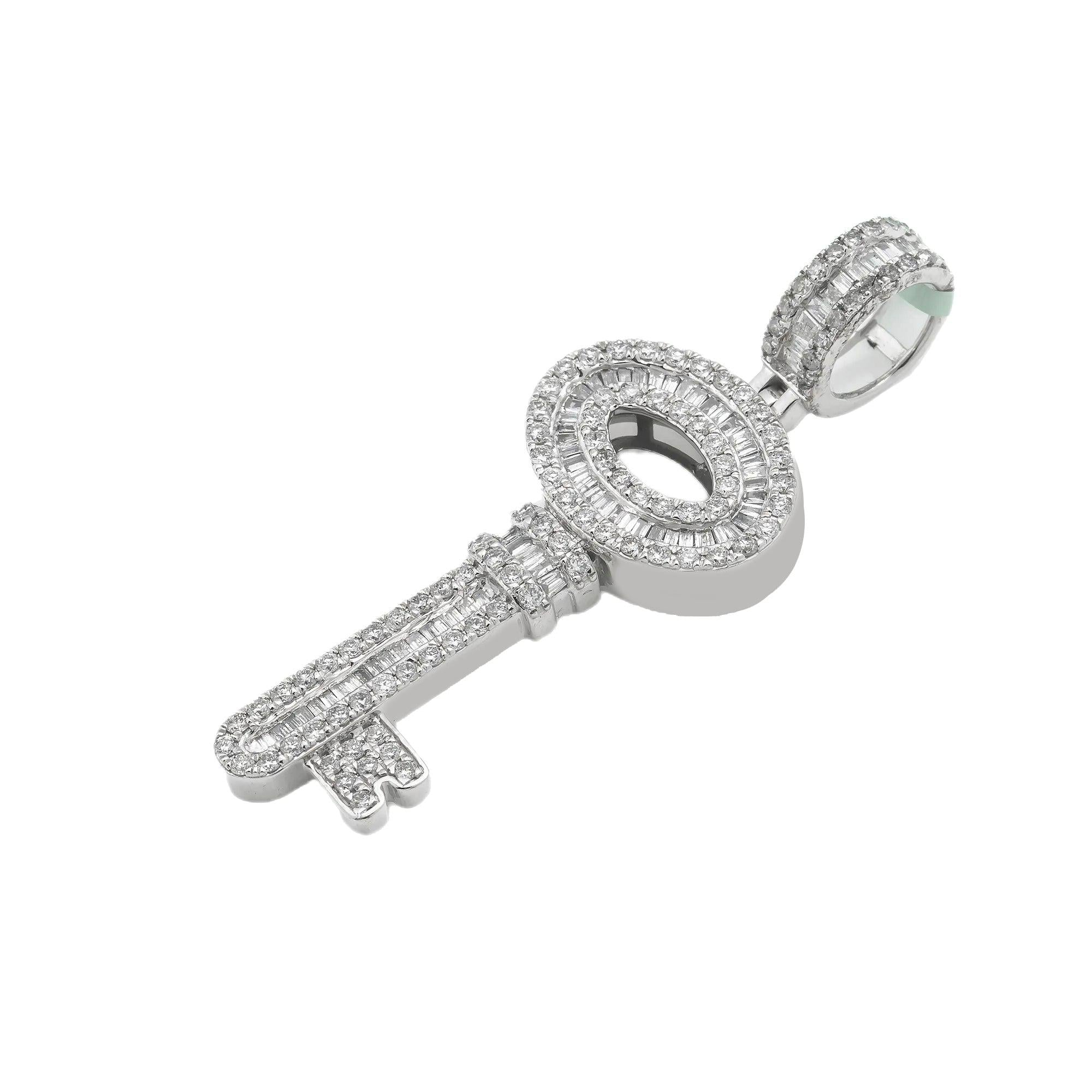 14K GOLD BAGUETTE AND ROUND DIAMOND KEY PENDANT 1.60 CT