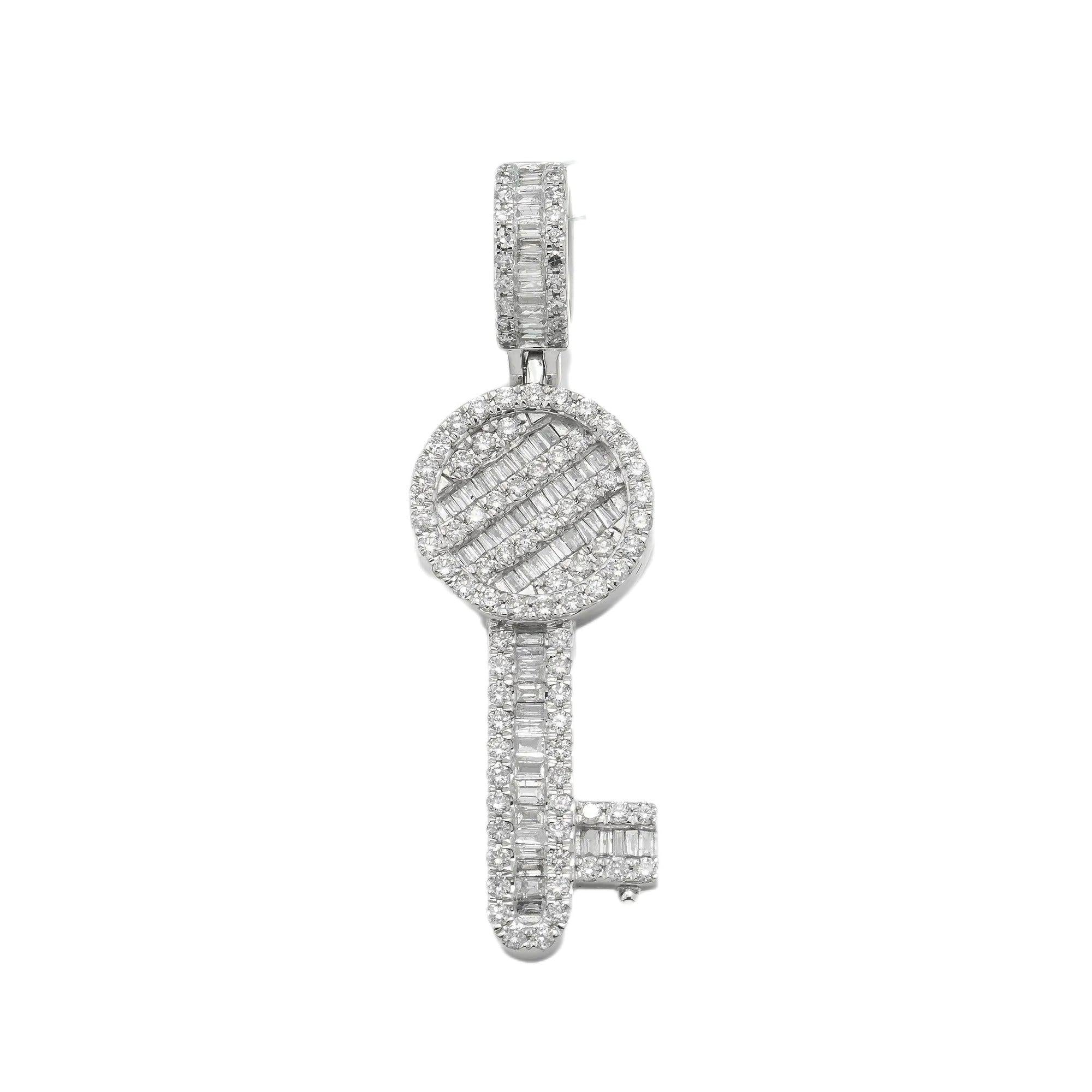 14K GOLD BAGUETTE DIAMOND KEY PENDANT 1.60 CT