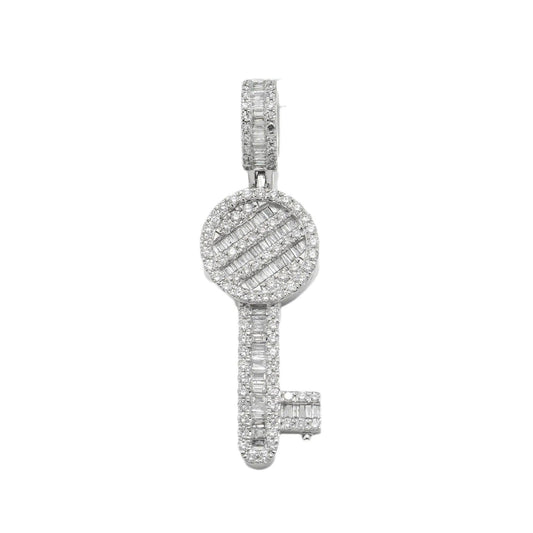 14K GOLD BAGUETTE DIAMOND KEY PENDANT 1.60 CT