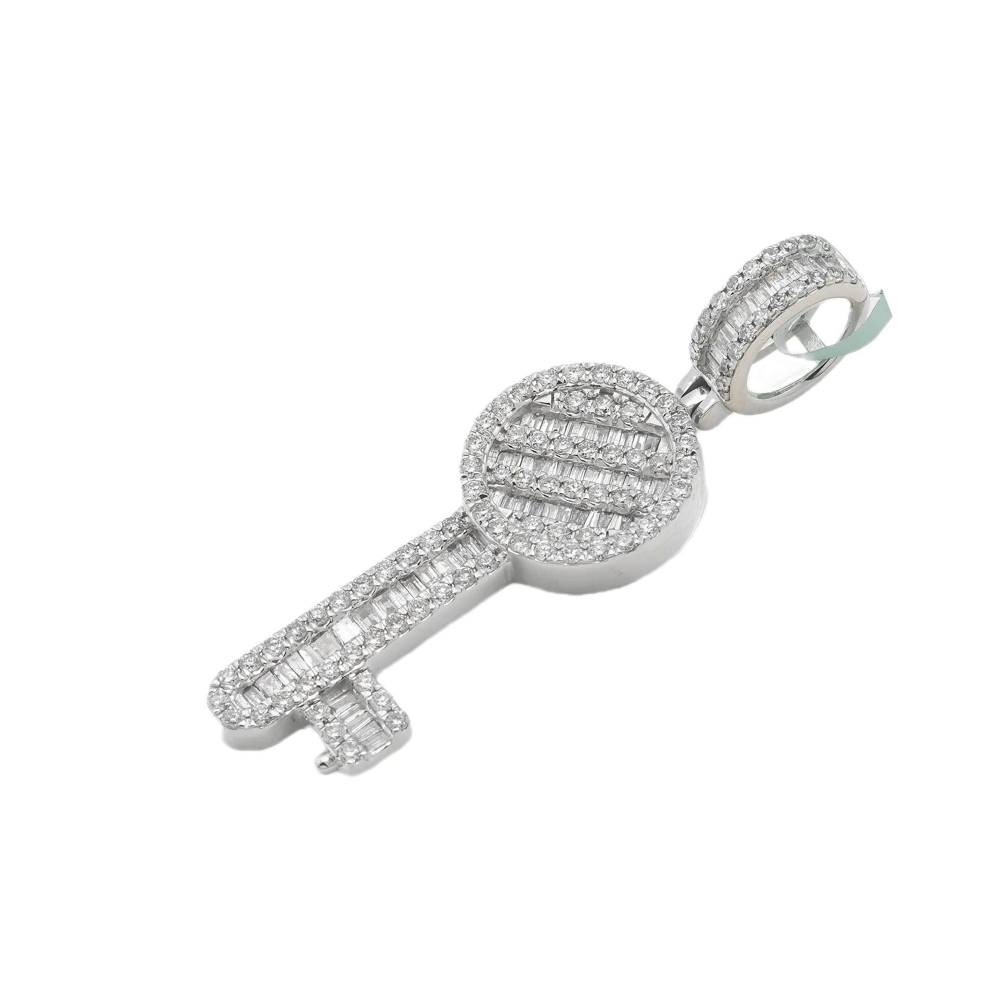 14K GOLD BAGUETTE DIAMOND KEY PENDANT 1.60 CT