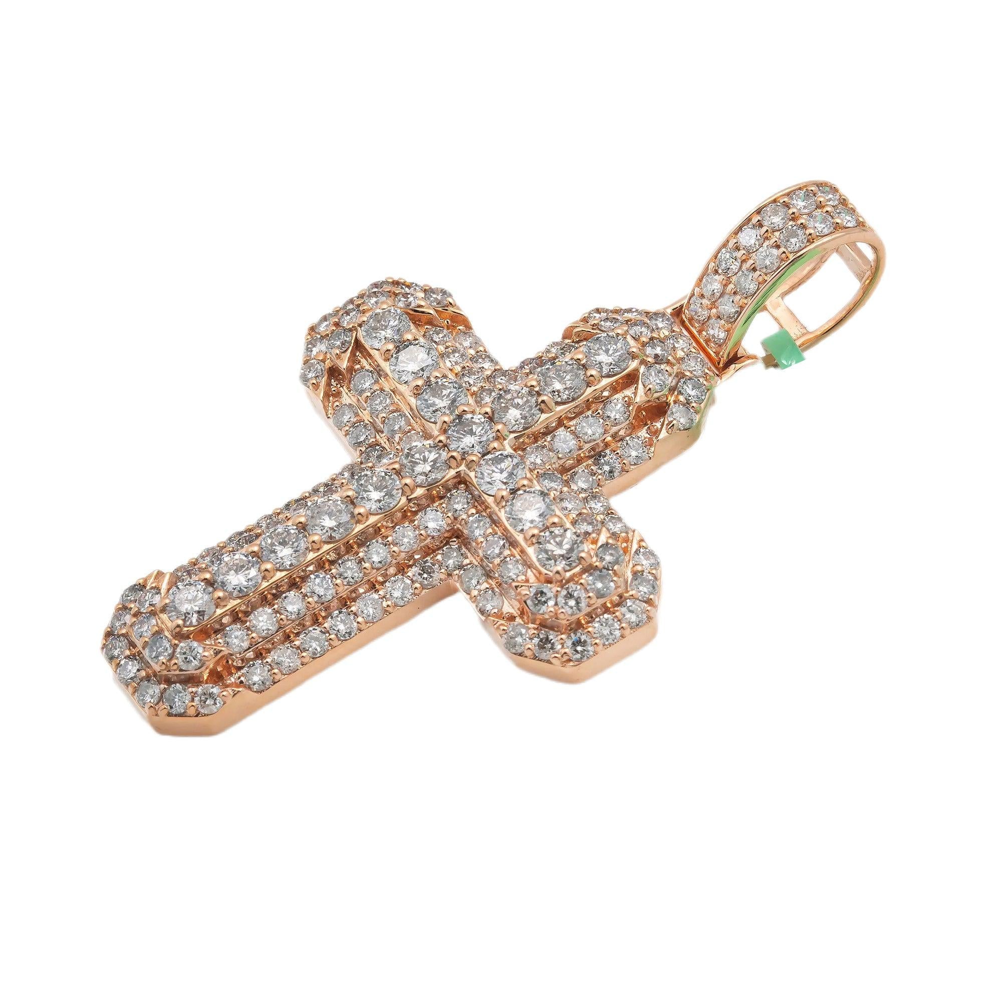 14K GOLD ROUND DIAMOND CROSS PENDANT 4.50 CT