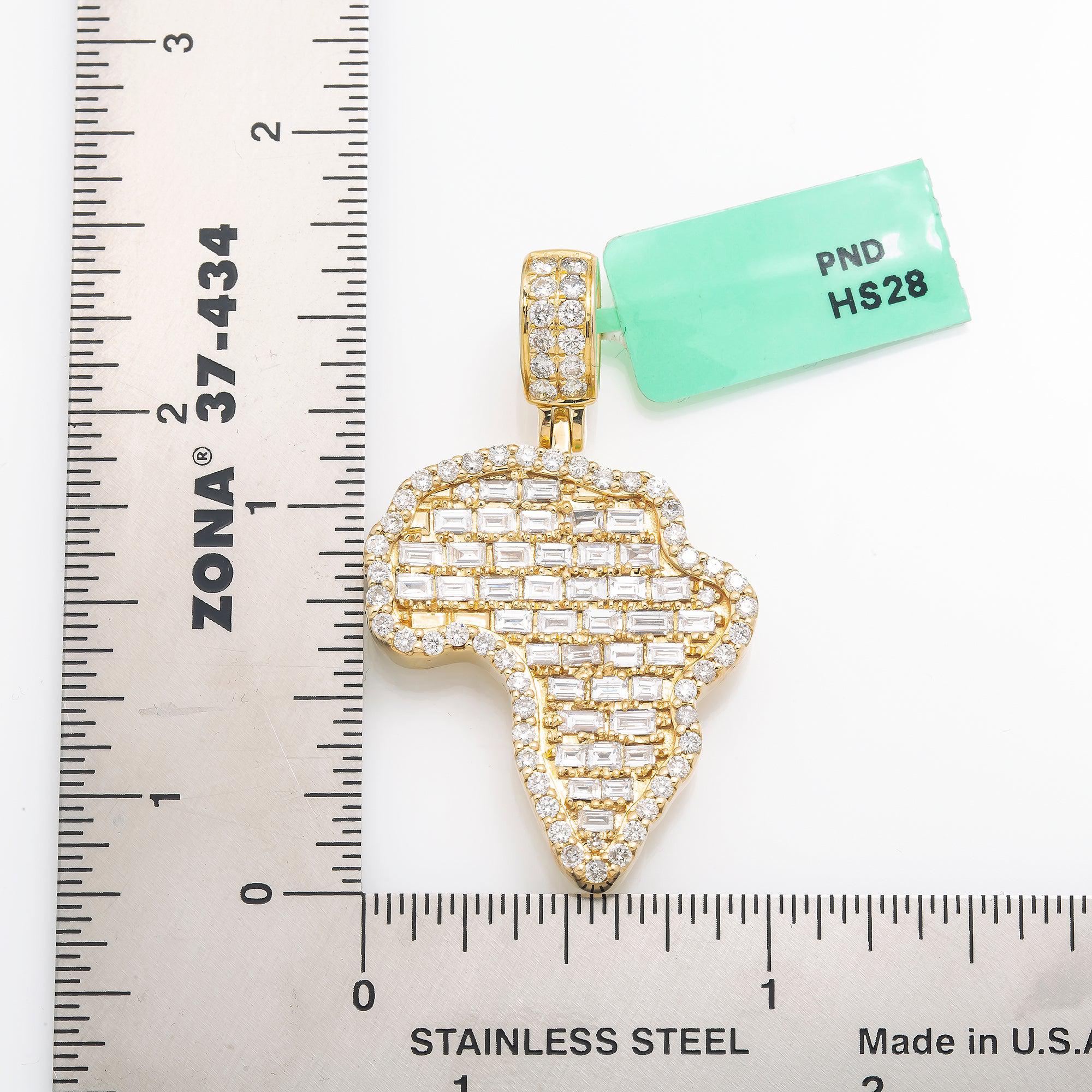 14K YELLOW GOLD BAGUETTE AND ROUND DIAMOND AFRICA PENDANT 2.46 CT