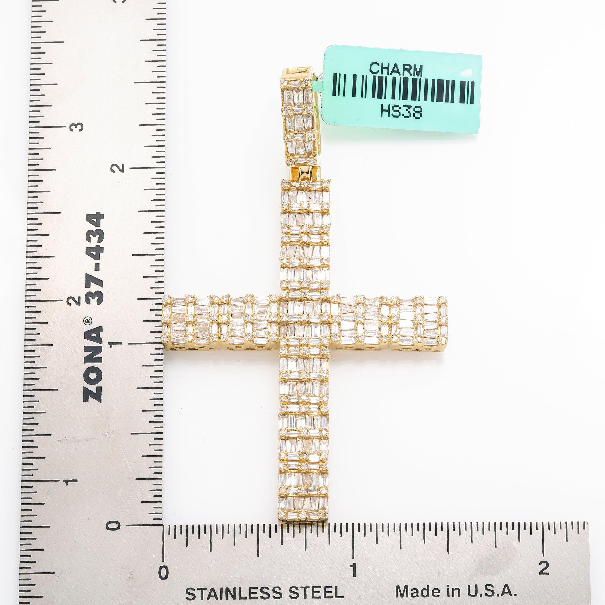 14K GOLD BAGUETTE DIAMOND CROSS PENDANT 3.25 CT