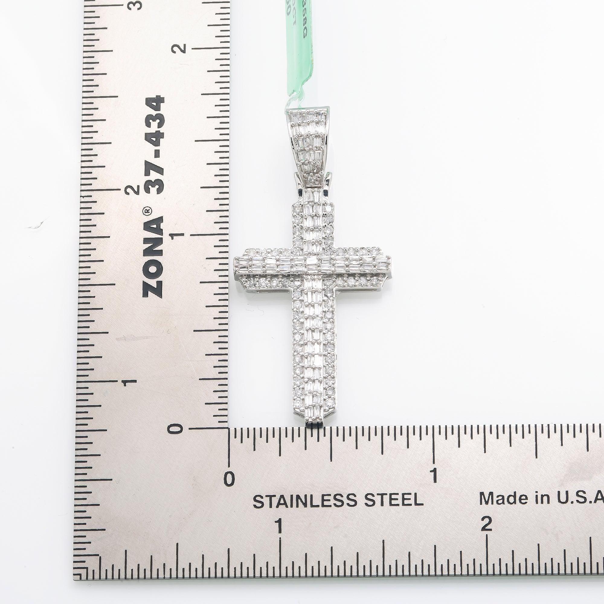 14K GOLD BAGUETTE DIAMOND CROSS PENDANT 0.90 CT