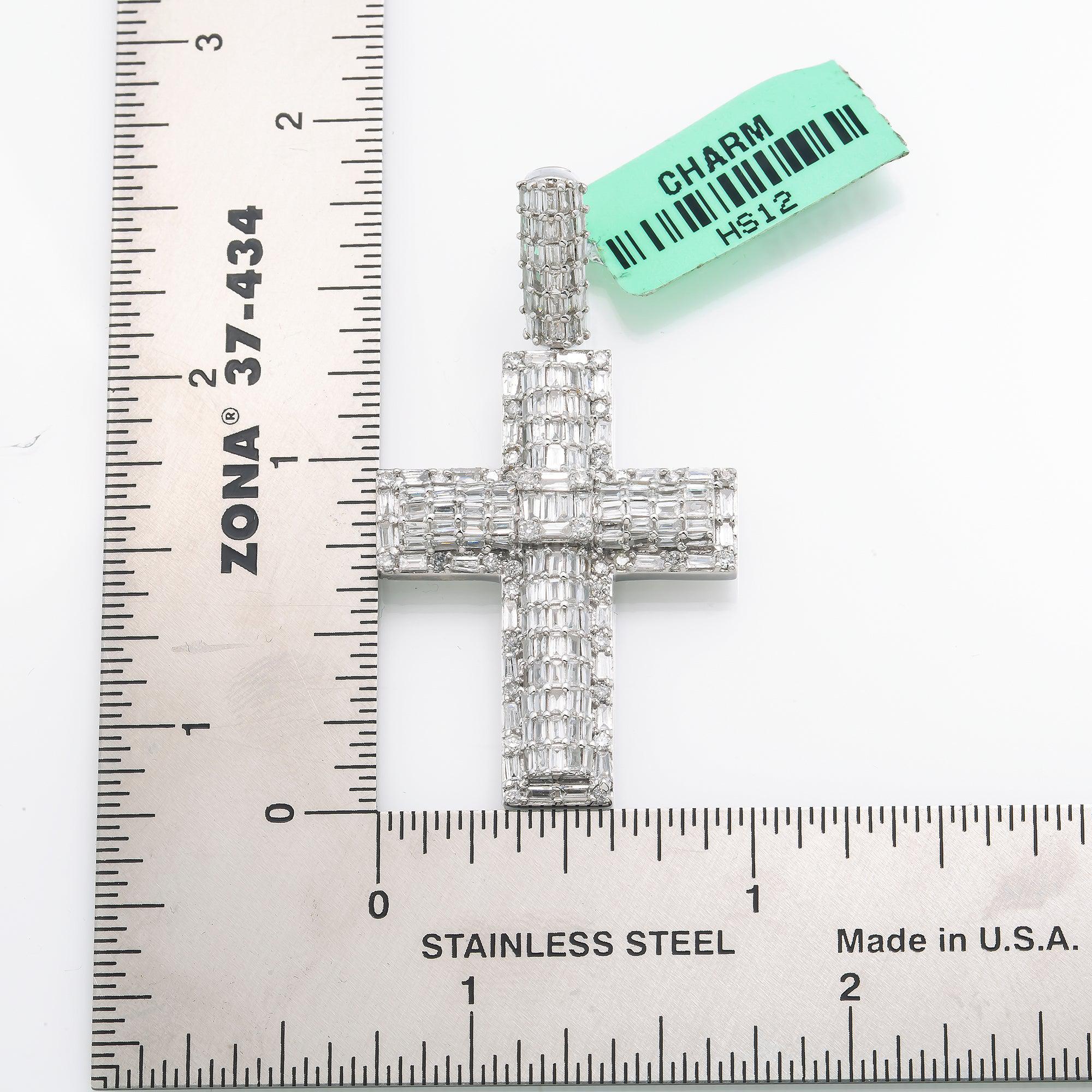 14K GOLD BAGUETTE DIAMOND CROSS PENDANT 2.00 CT