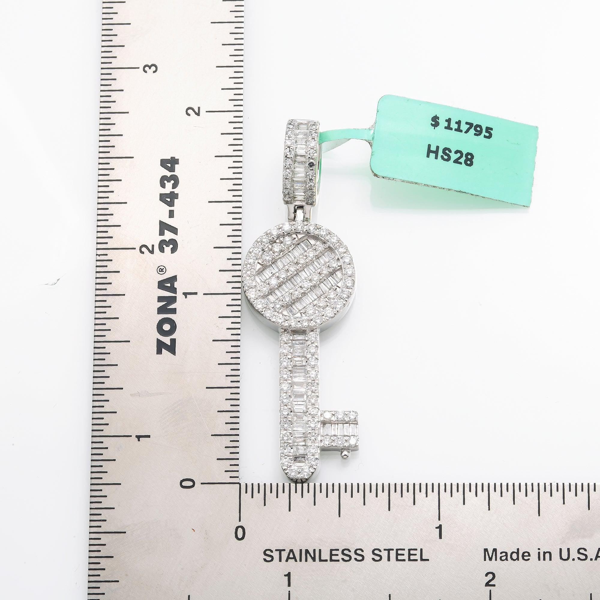 14K GOLD BAGUETTE DIAMOND KEY PENDANT 1.60 CT